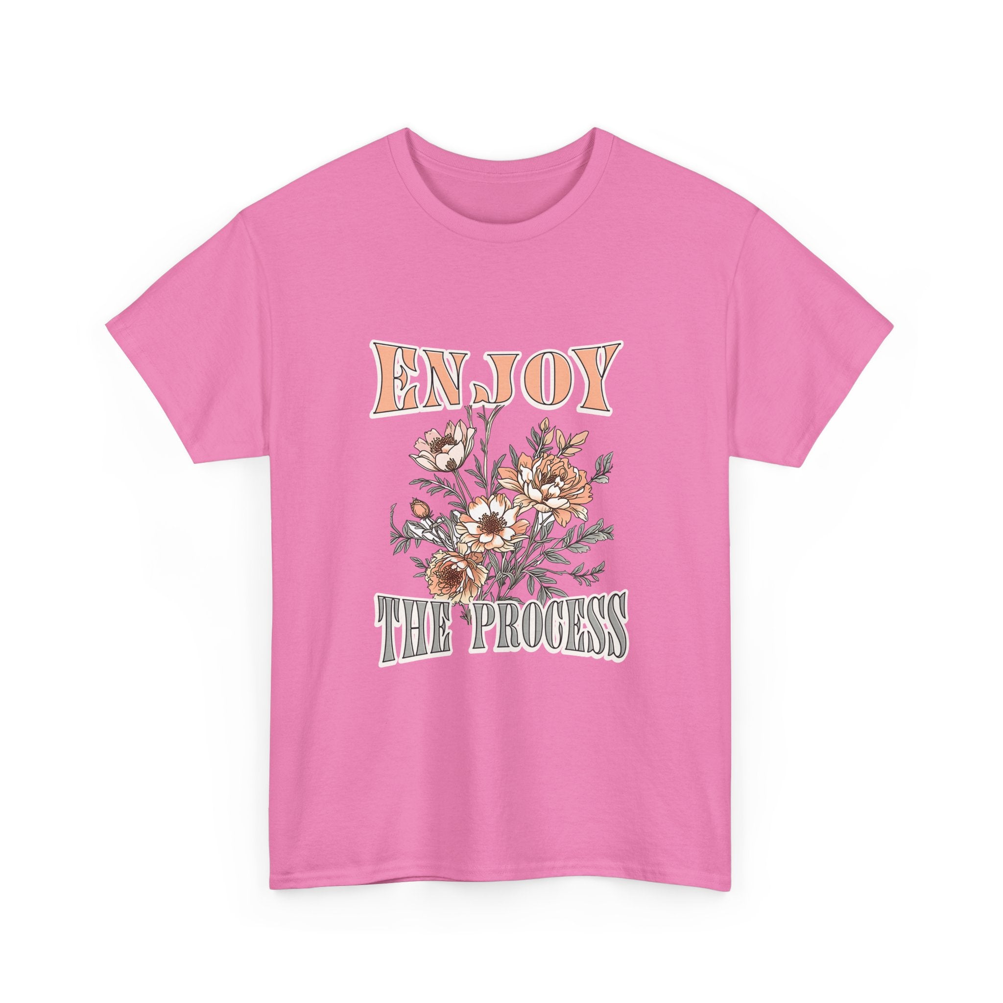 Unisex Heavy Cotton Tee - Enjoy the Process Floral Shirt, Gifts for Her, Motivational Tee, Casual Wear, Nature Lovers T-Shirt