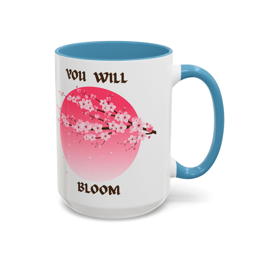 You Will Bloom Accent Coffee Mug — Cherry Blossom Inspirational 11/15oz