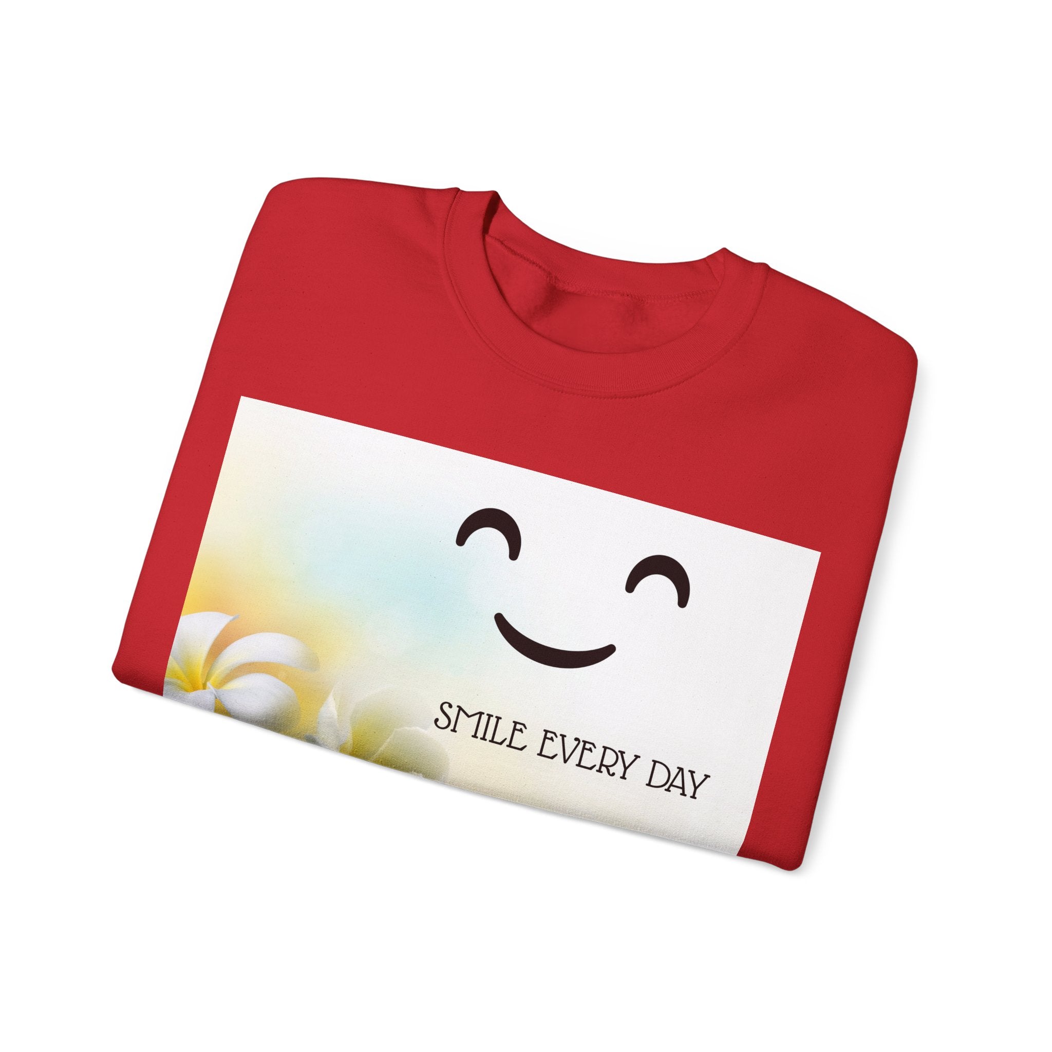 Smile Every Day Crewneck Sweatshirt — Floral Plumeria Happy Face Graphic