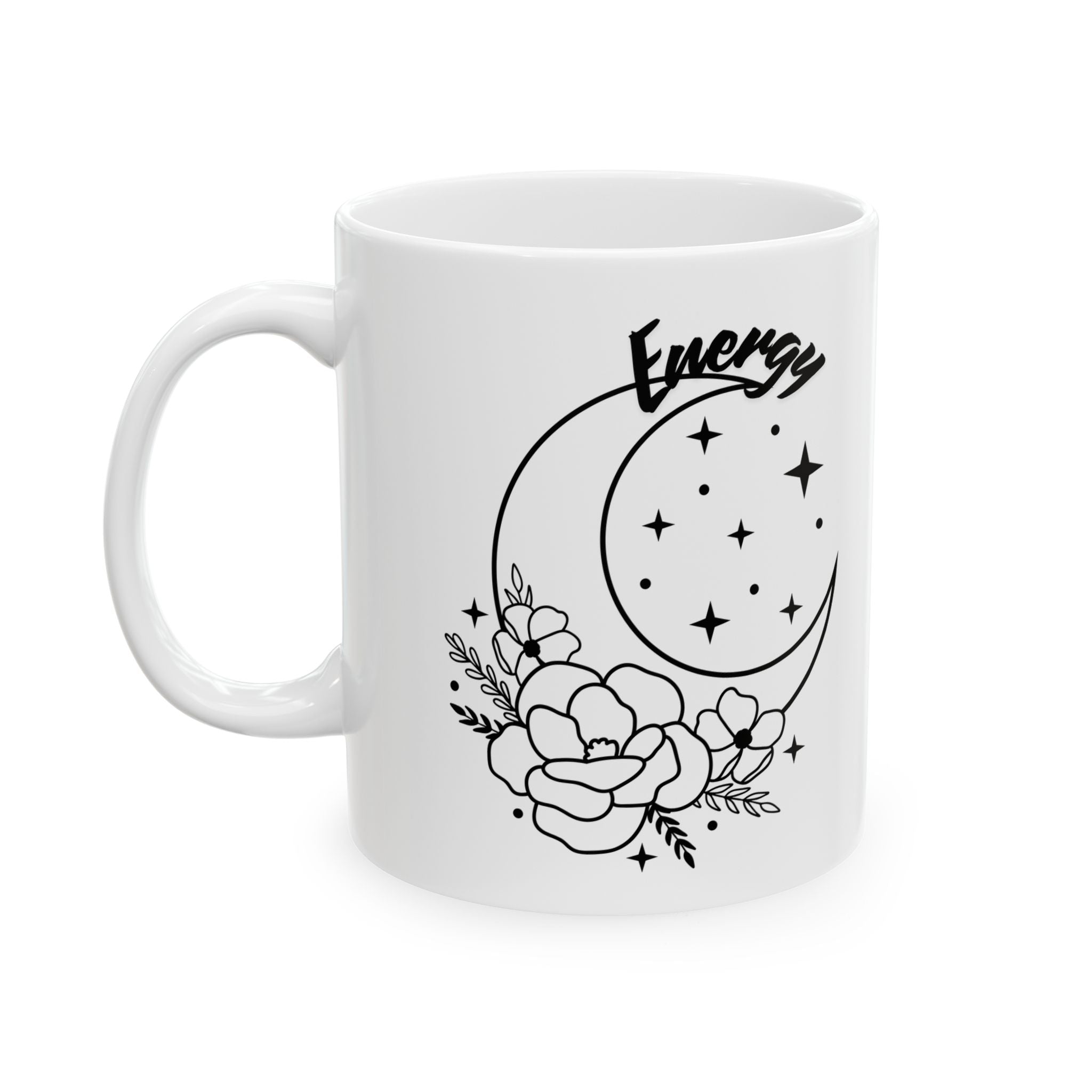 Moon Phase Floral Ceramic Mug | Empowering Gift for Coffee Lovers, Flower Lover's Mug, Astrology Coffee Cup, Celestial Drinkware