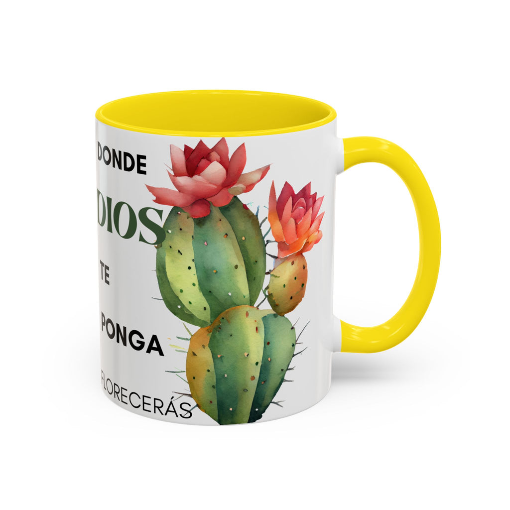 Cactus Floral Accent Coffee Mug – ‘Donde Dios Te Ponga Florecerás’ Spanish Inspirational Mug