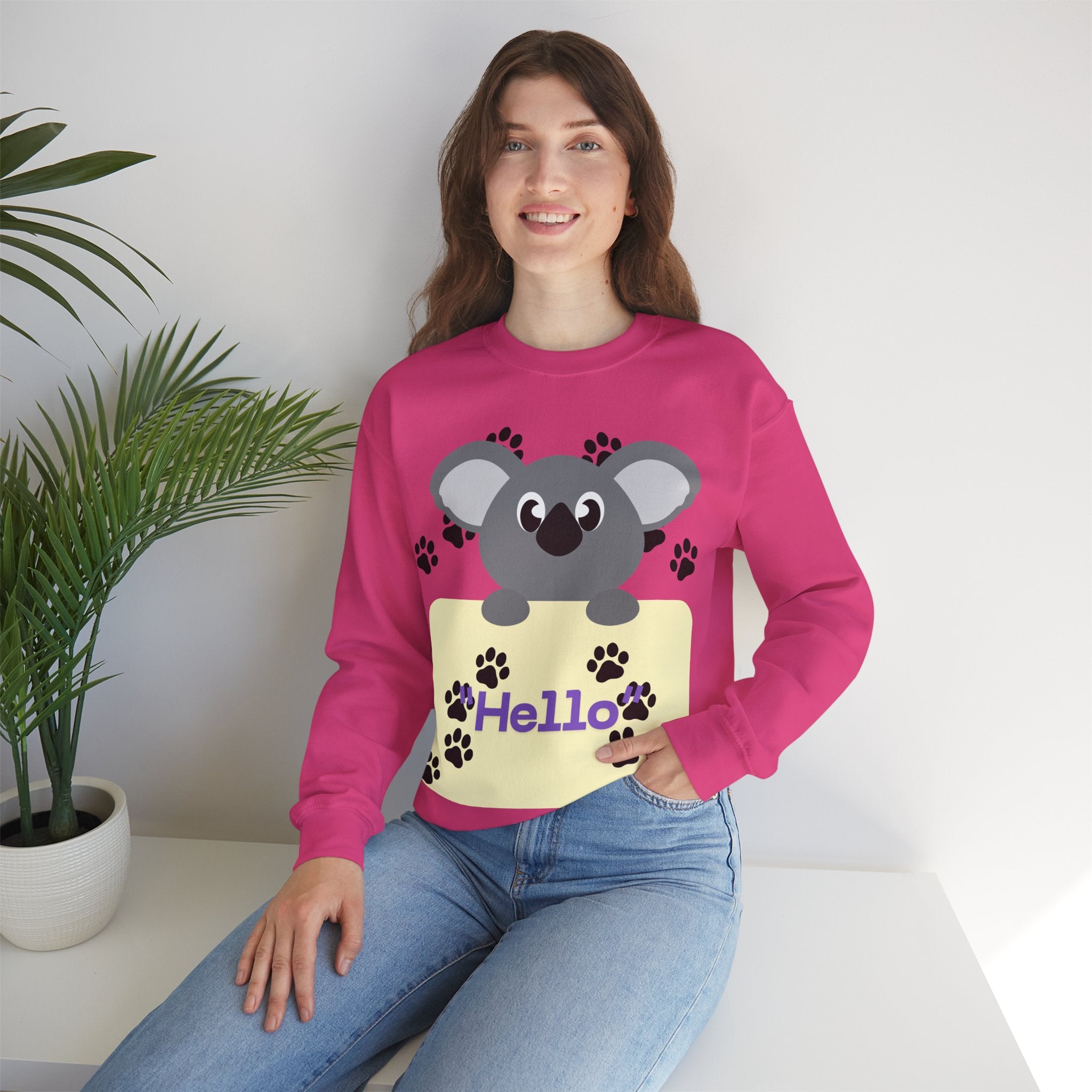 Cute Koala Hello Sweatshirt, Unisex Cozy Crewneck, Pet Lover Gift, Animal Lover Apparel, Fun Casual Wear, Cute Graphic Sweater
