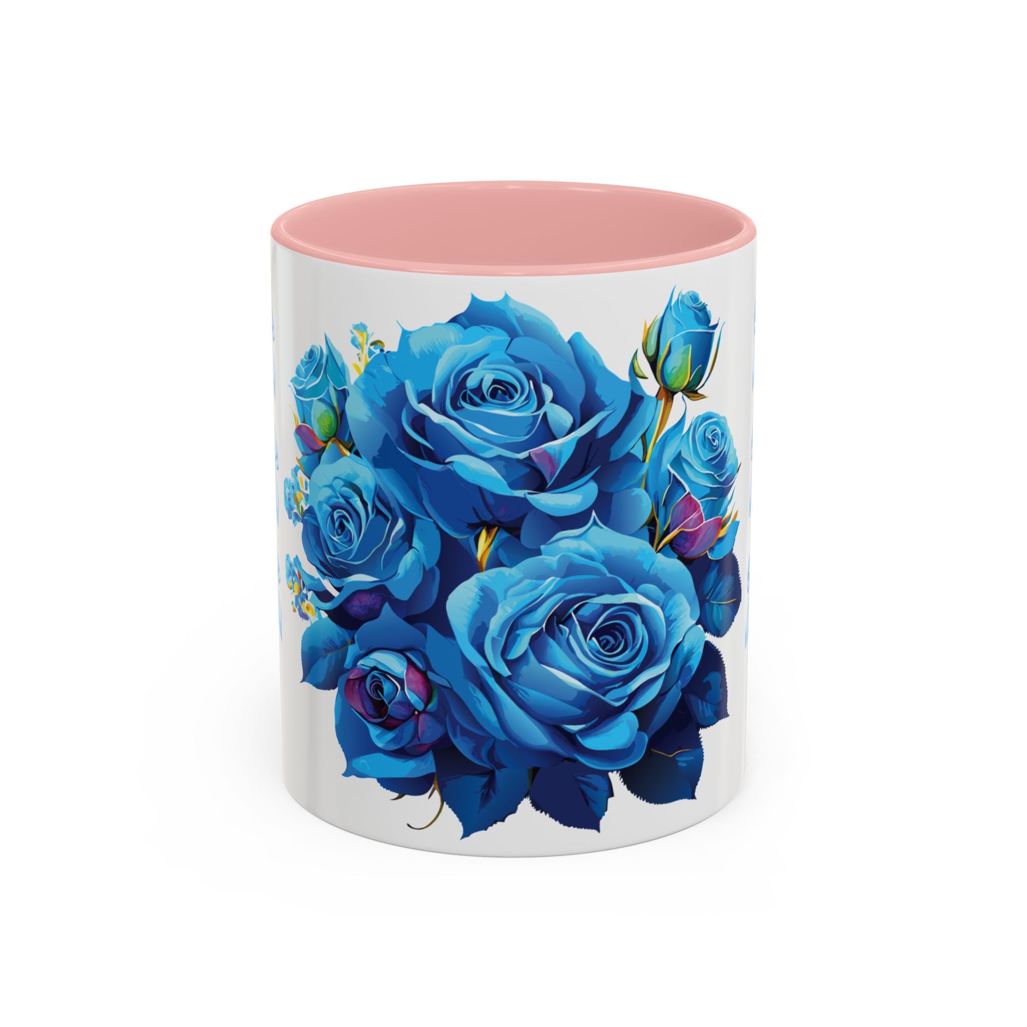 Blue Rose Accent Coffee Mug – Floral Bouquet Design (11/15 oz)