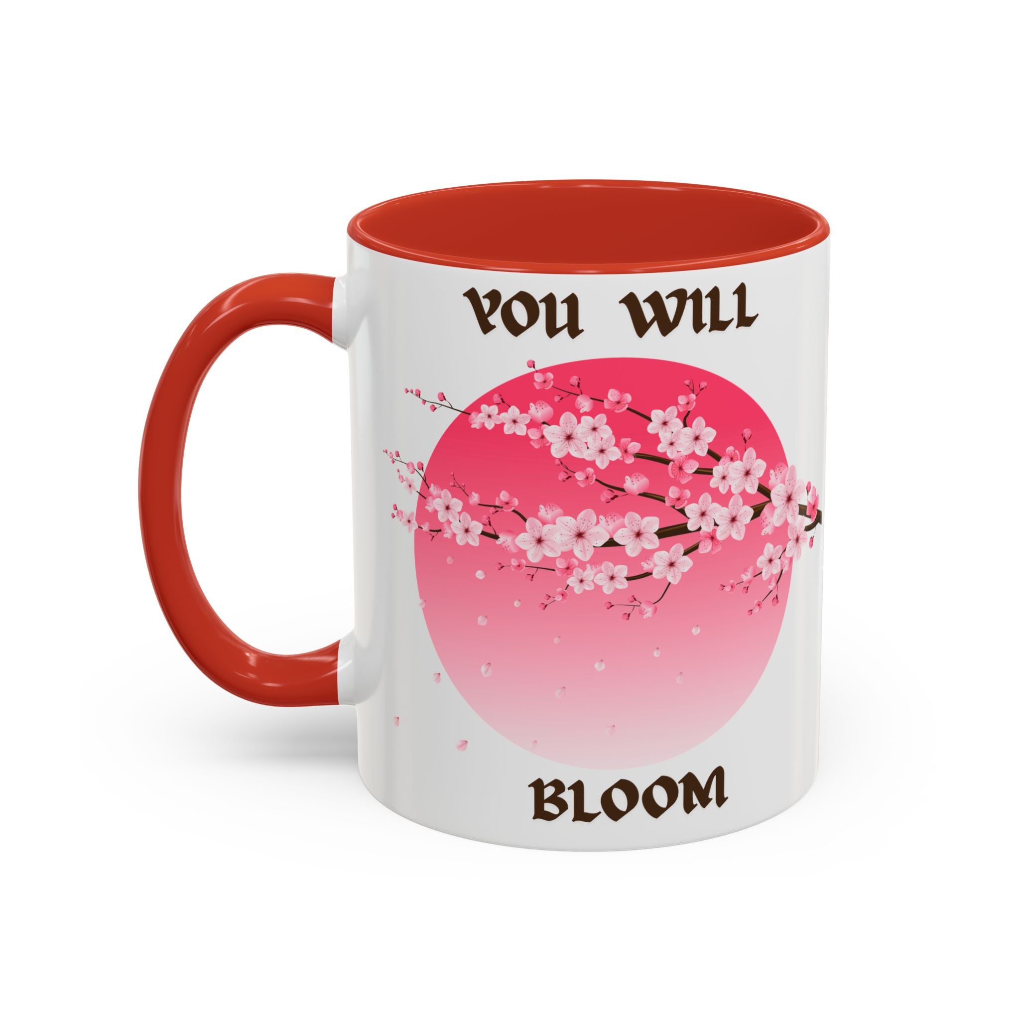 You Will Bloom Accent Coffee Mug — Cherry Blossom Inspirational 11/15oz
