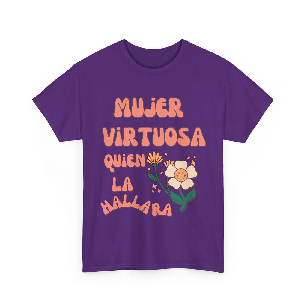 Empowering Unisex Heavy Cotton Tee - 'Mujer Virtuosa' Floral Print, Inspirational Gift, Feminist T-Shirt, Everyday Wear, Motivation Tee