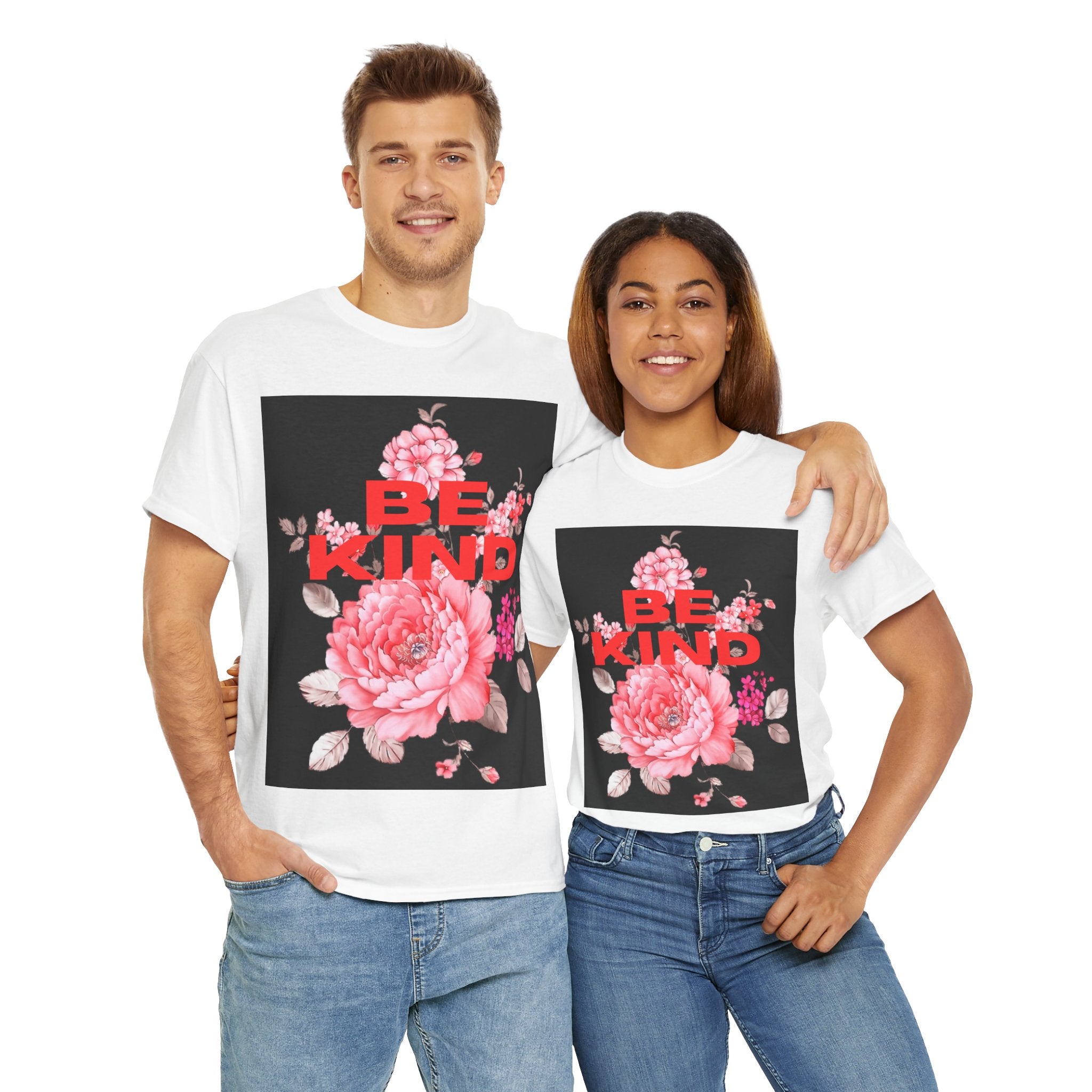 Unisex Heavy Cotton Tee - 'Be Kind' Floral Design, Motivational T-Shirt, Positive Vibes, Gifts for Friends, Casual Wear