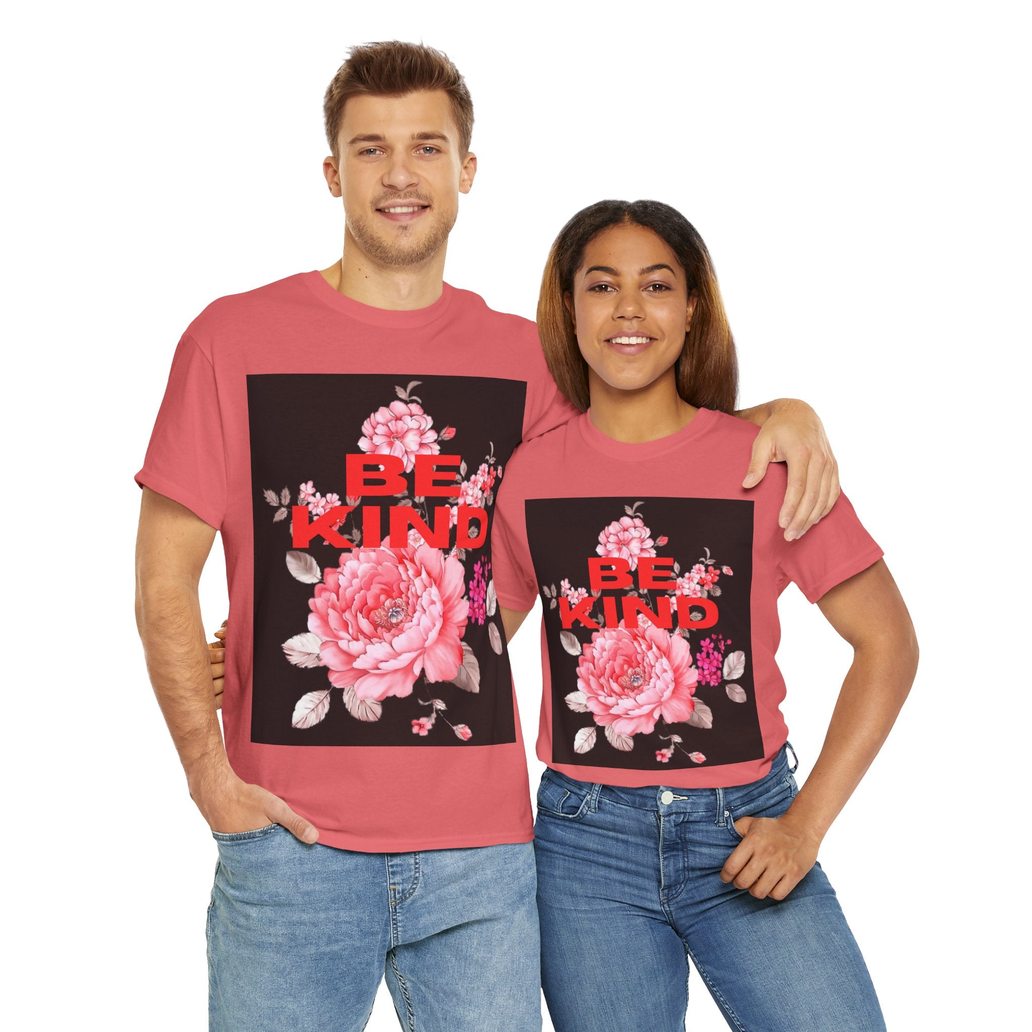 Unisex Heavy Cotton Tee - 'Be Kind' Floral Design, Motivational T-Shirt, Positive Vibes, Gifts for Friends, Casual Wear