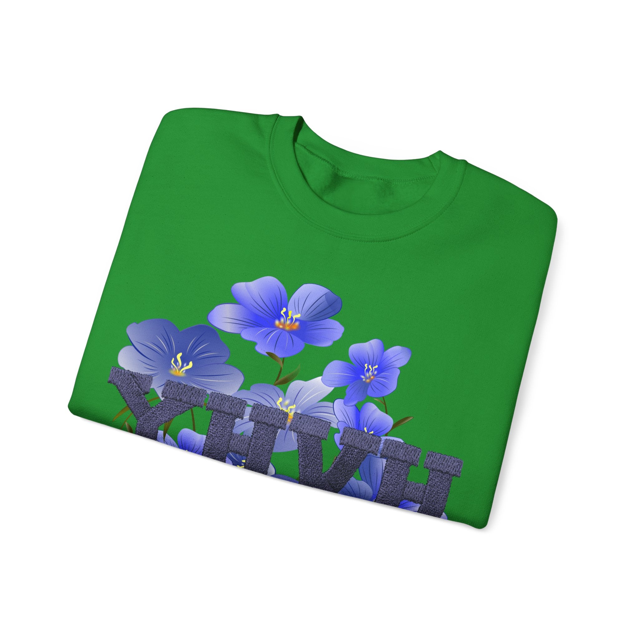 Crewneck Sweatshirt - Blue Violet Floral Graphic with 'KHVH' Lettering