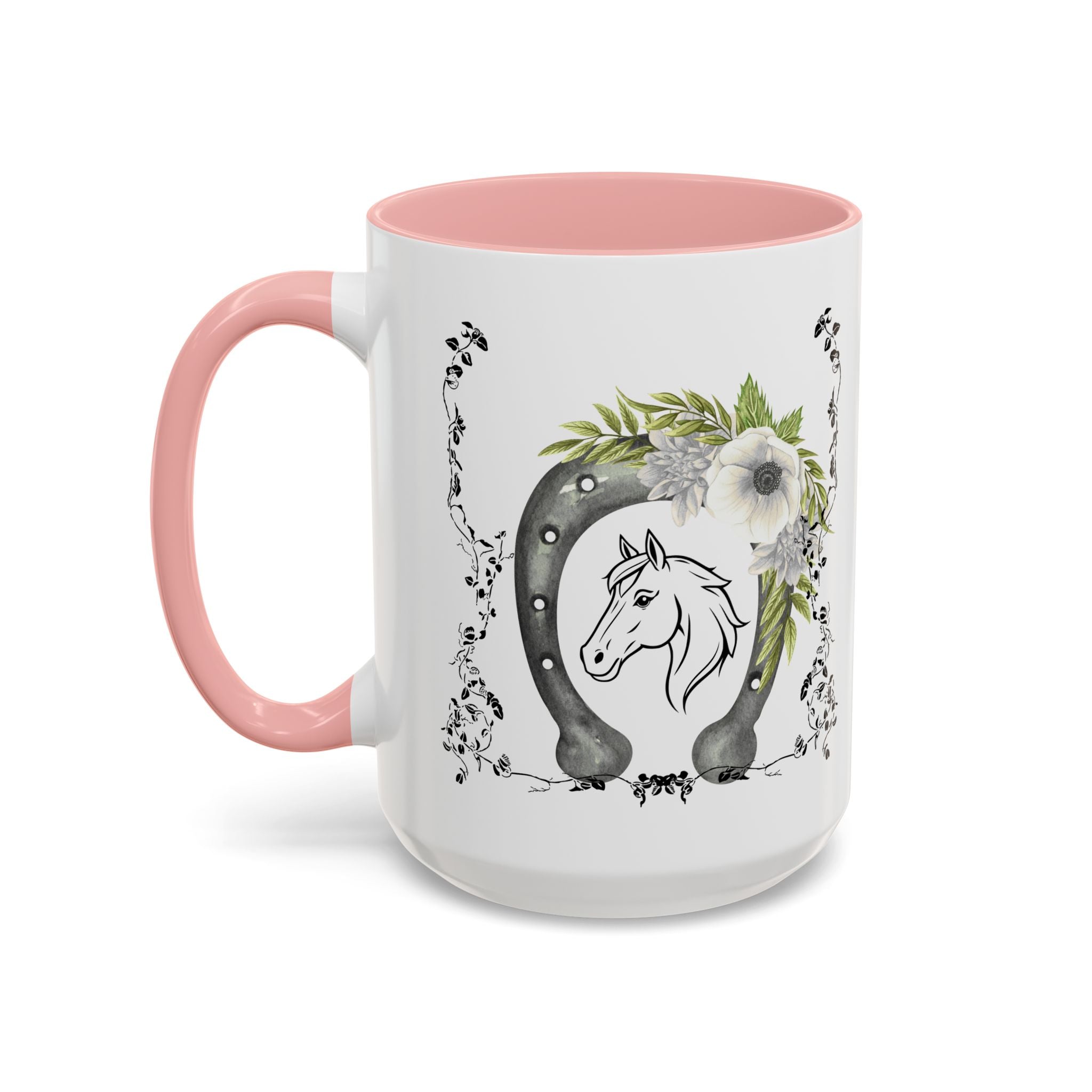 Personalized Floral Horseshoe Mug - Unique Gift for Horse Lovers, Cowgirl Theme, Farmhouse Decor, Wedding Favors, Custom Name Mug