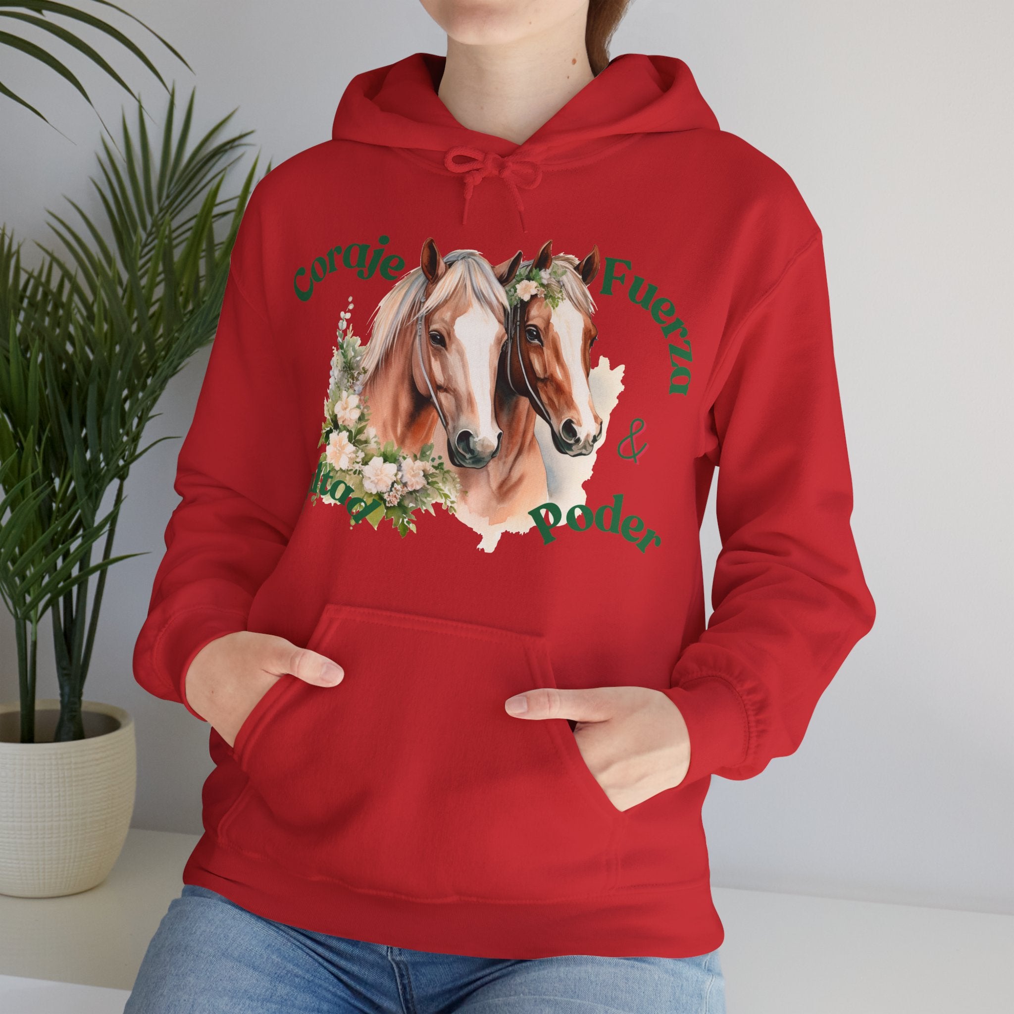 Equine Spirit Hooded Sweatshirt - Courage, Strength, Love, Gift for Horse Lovers, Cozy Wear, Equestrian Apparel, Motivational Sweatshirt
