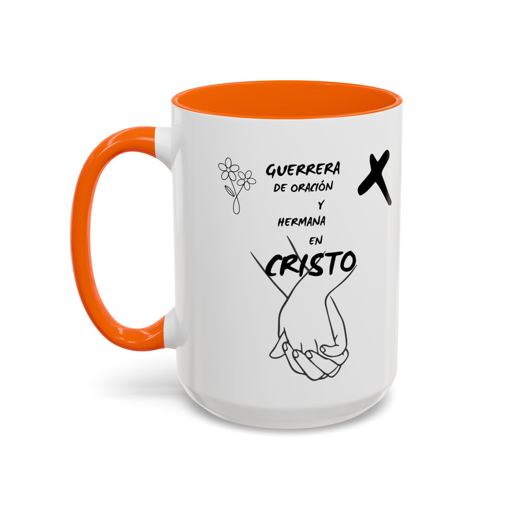 Christian Prayer Warrior Mug — "Guerrera de Oración y Hermana en Cristo" Accent Coffee Cup (11/15oz)