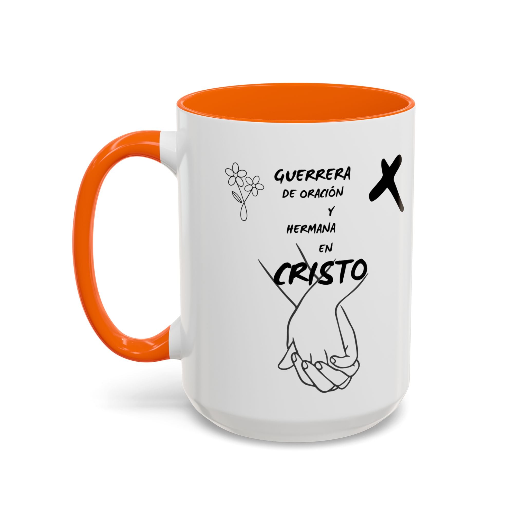Christian Prayer Warrior Mug — "Guerrera de Oración y Hermana en Cristo" Accent Coffee Cup (11/15oz)