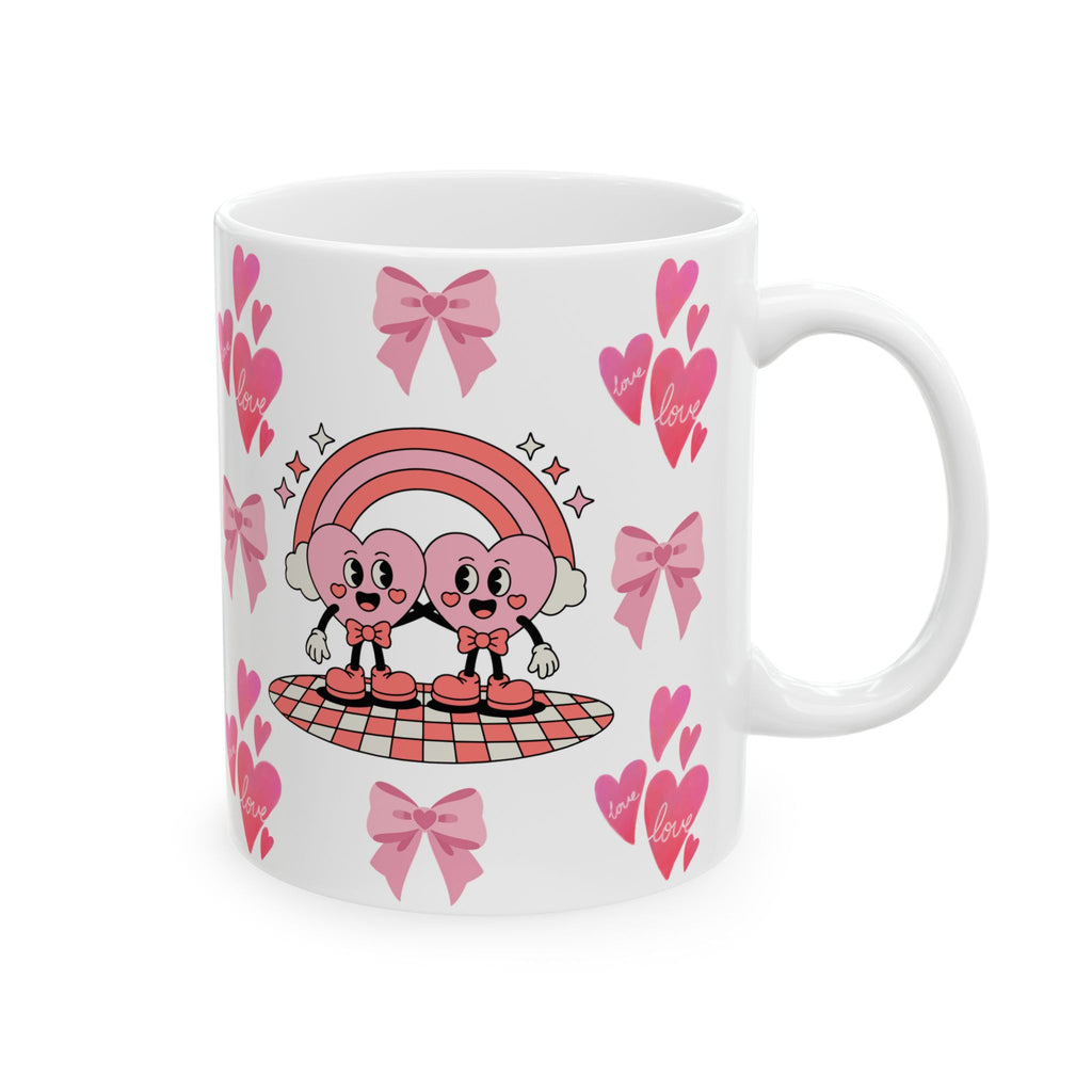 Valentine’s Pink Heart & Bow Ceramic Mug — Cute Love Pattern (11oz & 15oz)