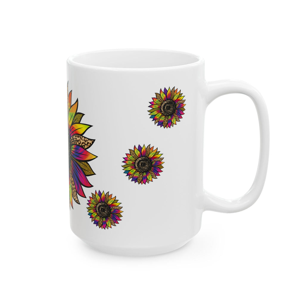 Rainbow Leopard Sunflower Ceramic Mug — Colorful Floral Coffee Cup (11oz, 15oz)