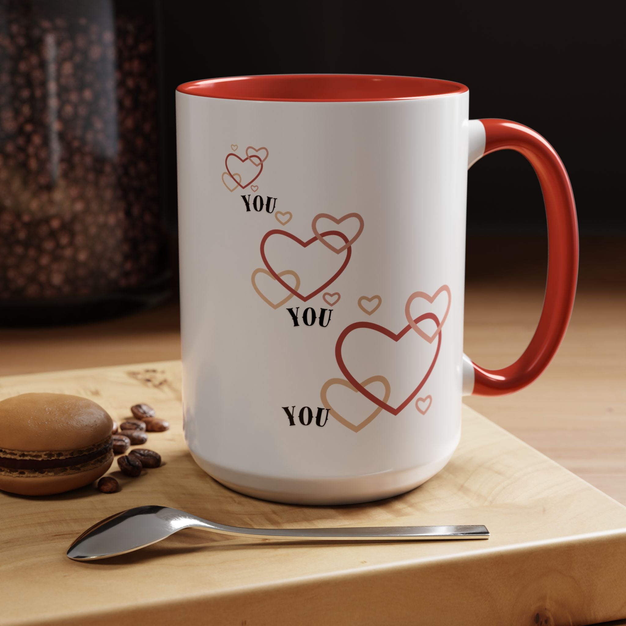 Love You Accent Coffee Mug, Valentine's Day Gift, Heart Mug, Cute Coffee Cup, Romantic Beverage Container