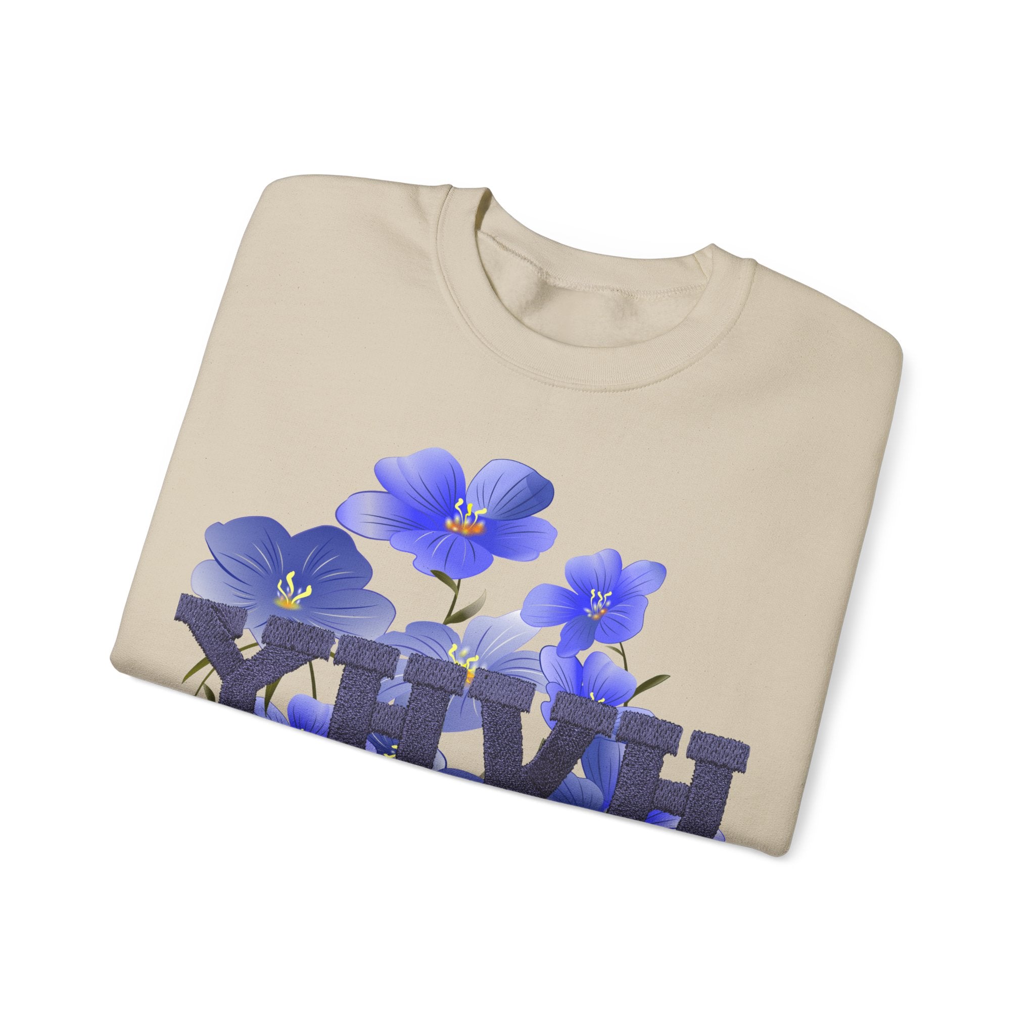 Crewneck Sweatshirt - Blue Violet Floral Graphic with 'KHVH' Lettering