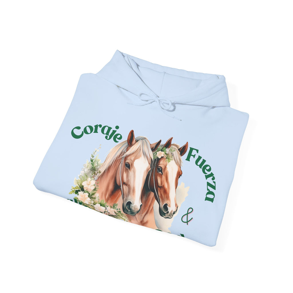 Equine Spirit Hooded Sweatshirt - Courage, Strength, Love, Gift for Horse Lovers, Cozy Wear, Equestrian Apparel, Motivational Sweatshirt