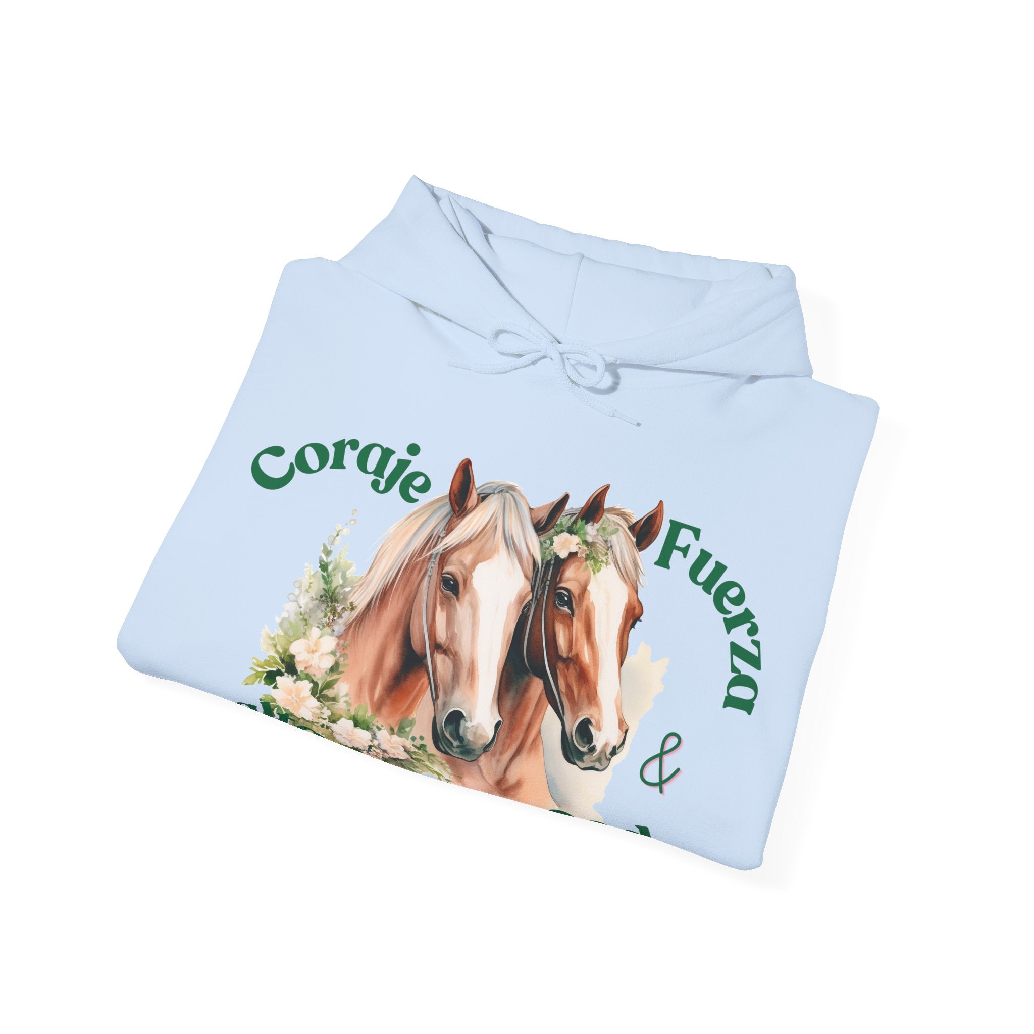 Equine Spirit Hooded Sweatshirt - Courage, Strength, Love, Gift for Horse Lovers, Cozy Wear, Equestrian Apparel, Motivational Sweatshirt