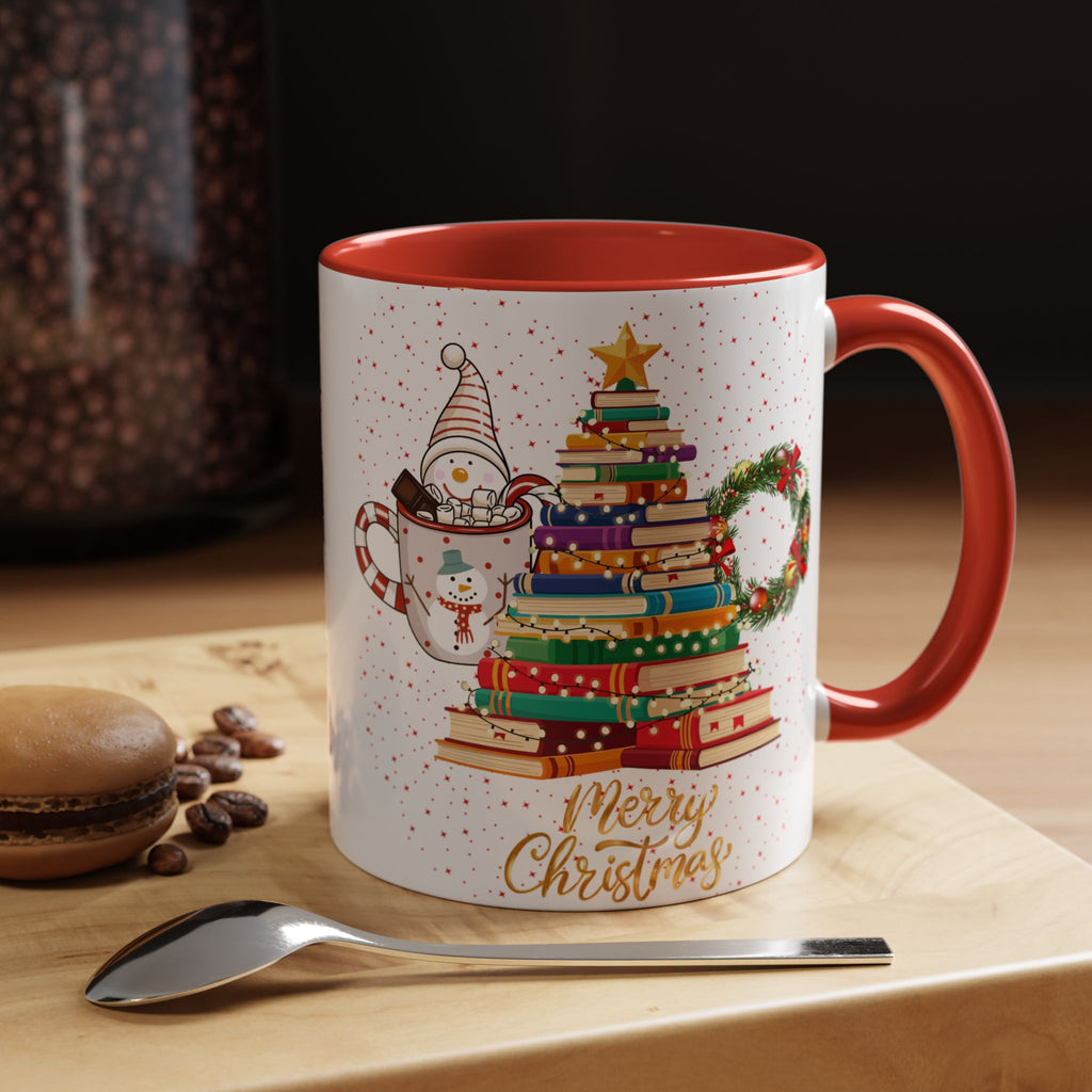 Christmas Book Tree Coffee Mug — Merry Christmas Accent Mug (11/15oz)