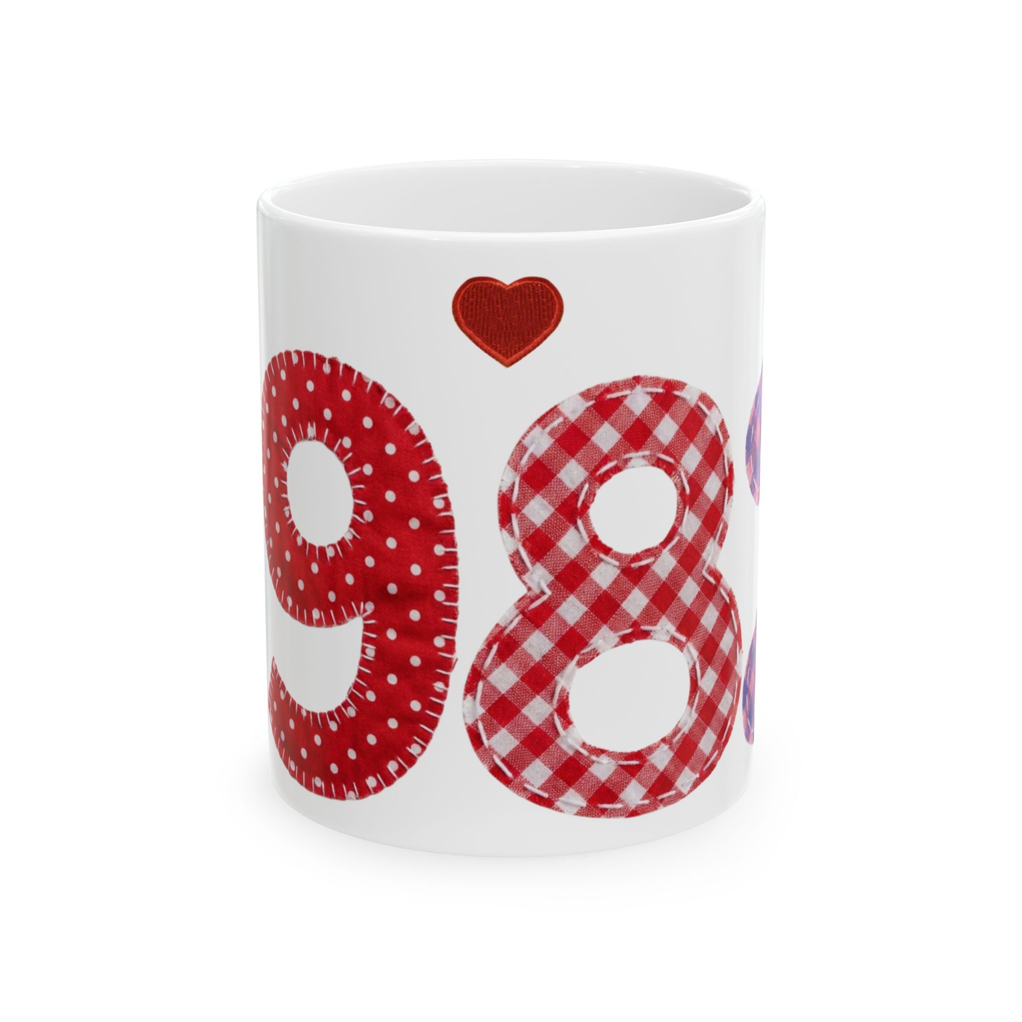 Patterned Number Heart Mug — Customizable Anniversary, Birthday or Year Coffee Cup (11oz/15oz)