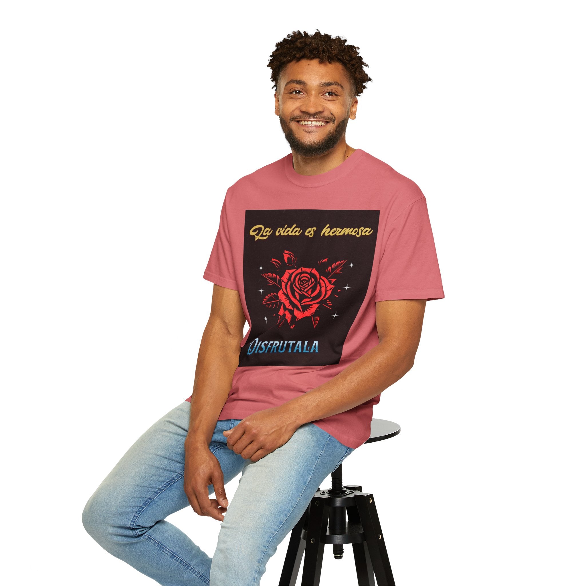 Vibrant Graphic Tee - 'La Vida es Hermosa' Rose Design, Unisex Cotton T-shirt, Gift for Friends, Positive Vibes, Casual Wear, Summer Style