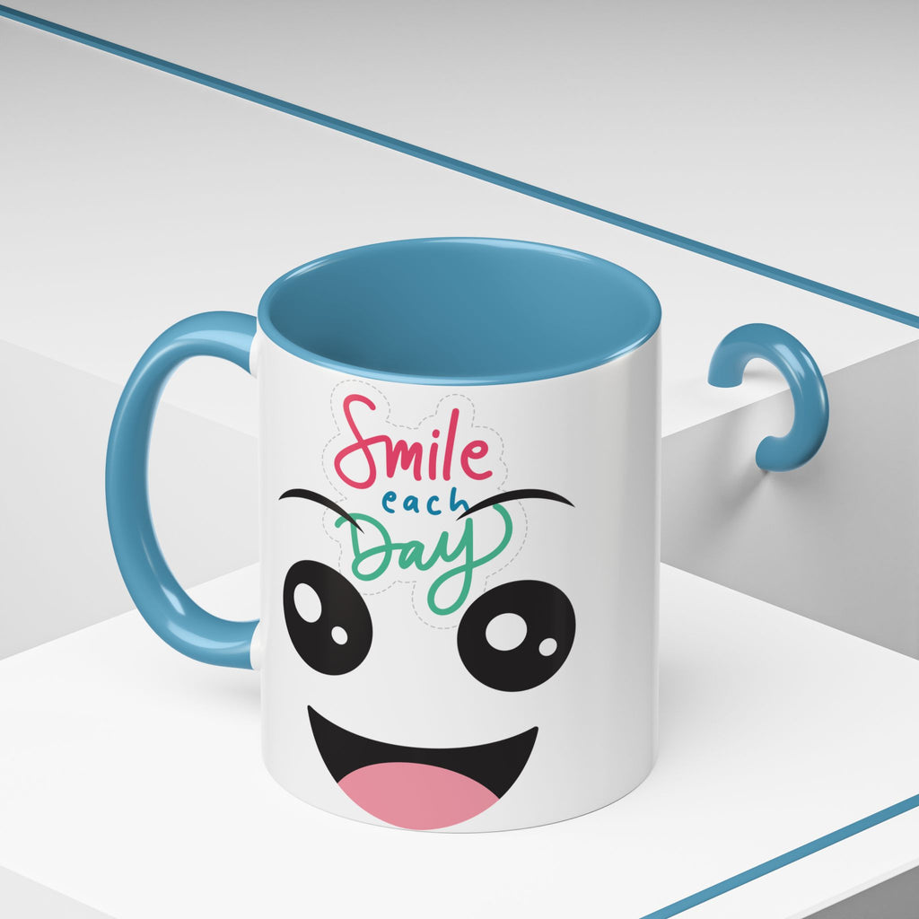 Smile Each Day Coffee Mug — Cute Cartoon Face Accent Mug (11/15oz)
