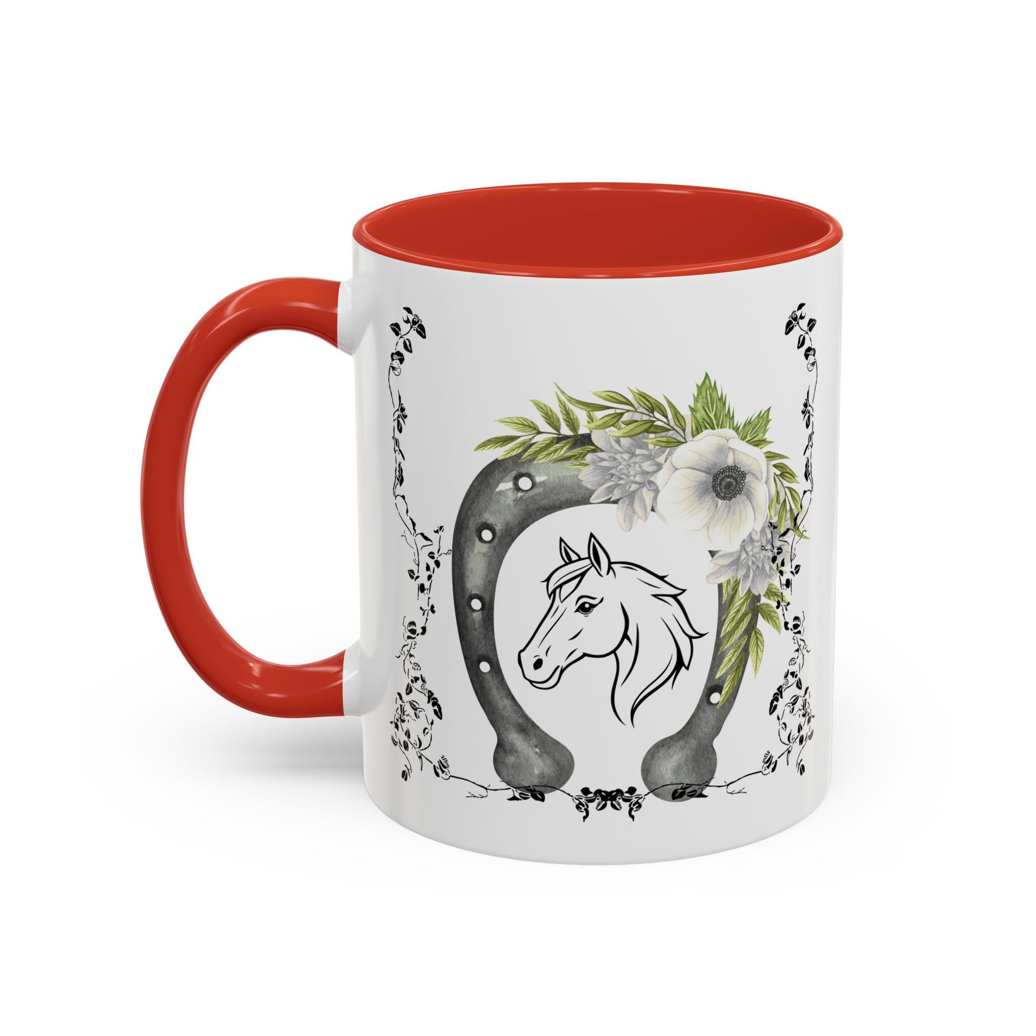 Personalized Floral Horseshoe Mug - Unique Gift for Horse Lovers, Cowgirl Theme, Farmhouse Decor, Wedding Favors, Custom Name Mug