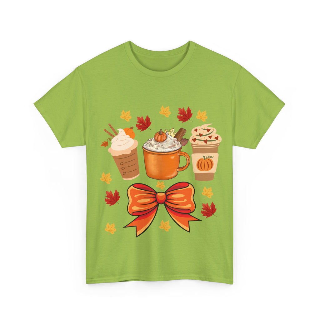 Fall-Themed Unisex Heavy Cotton Tee, Autumn Shirt, Pumpkin Spice Tee, Cozy Fall Apparel, Coffee Lover T-shirt