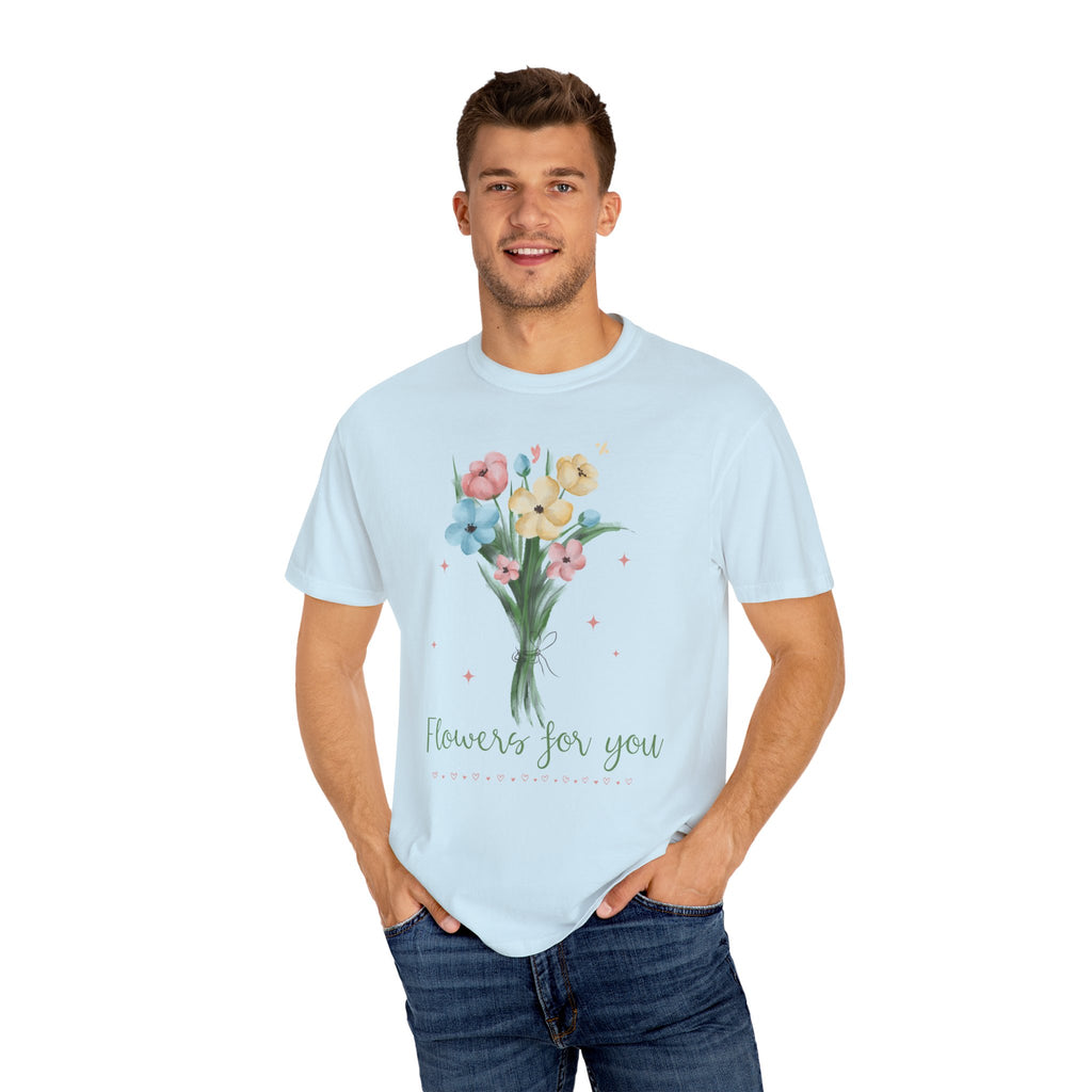 Flower Bouquet Unisex Garment-Dyed T-shirt, Spring Gift, Casual Wear, Floral Tee, Mother's Day Top, Gardening Shirt