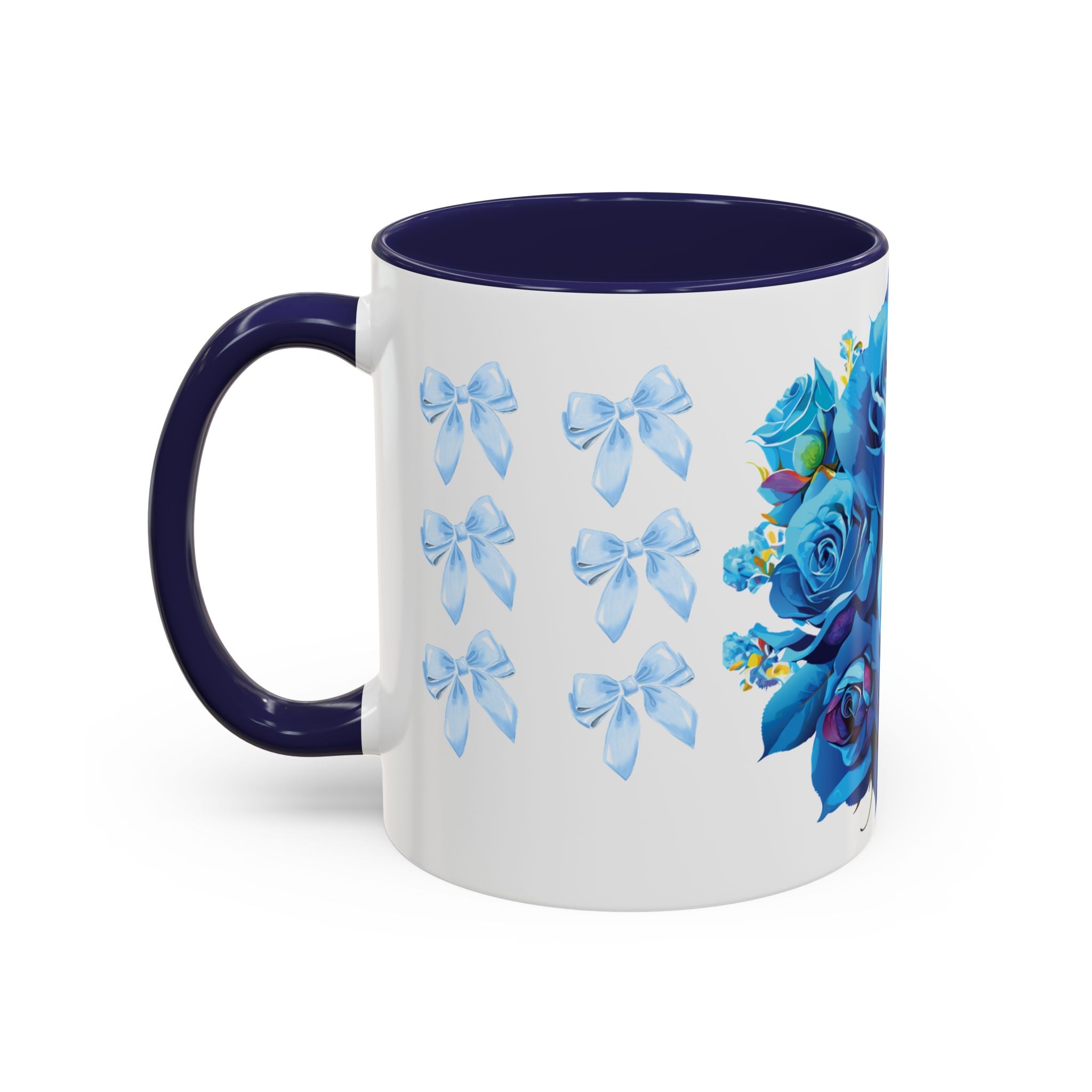 Blue Rose Accent Coffee Mug – Floral Bouquet Design (11/15 oz)