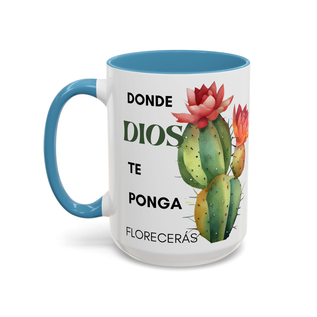 Cactus Floral Accent Coffee Mug – ‘Donde Dios Te Ponga Florecerás’ Spanish Inspirational Mug