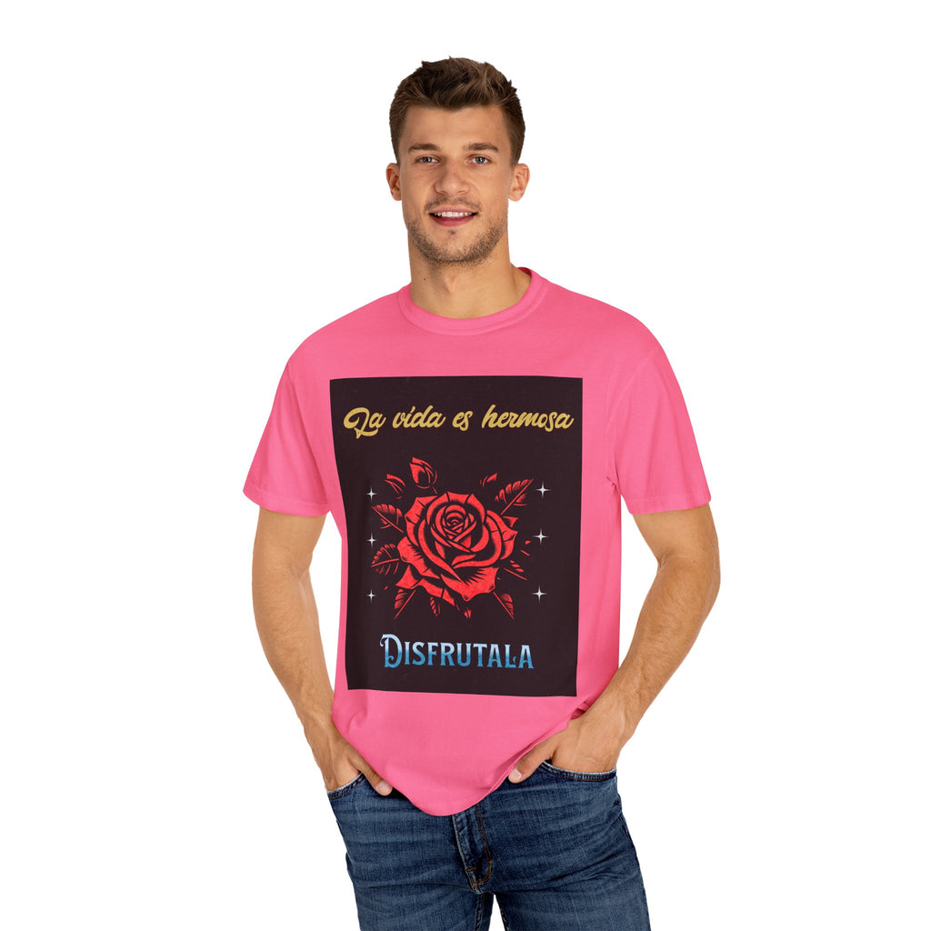 Vibrant Graphic Tee - 'La Vida es Hermosa' Rose Design, Unisex Cotton T-shirt, Gift for Friends, Positive Vibes, Casual Wear, Summer Style