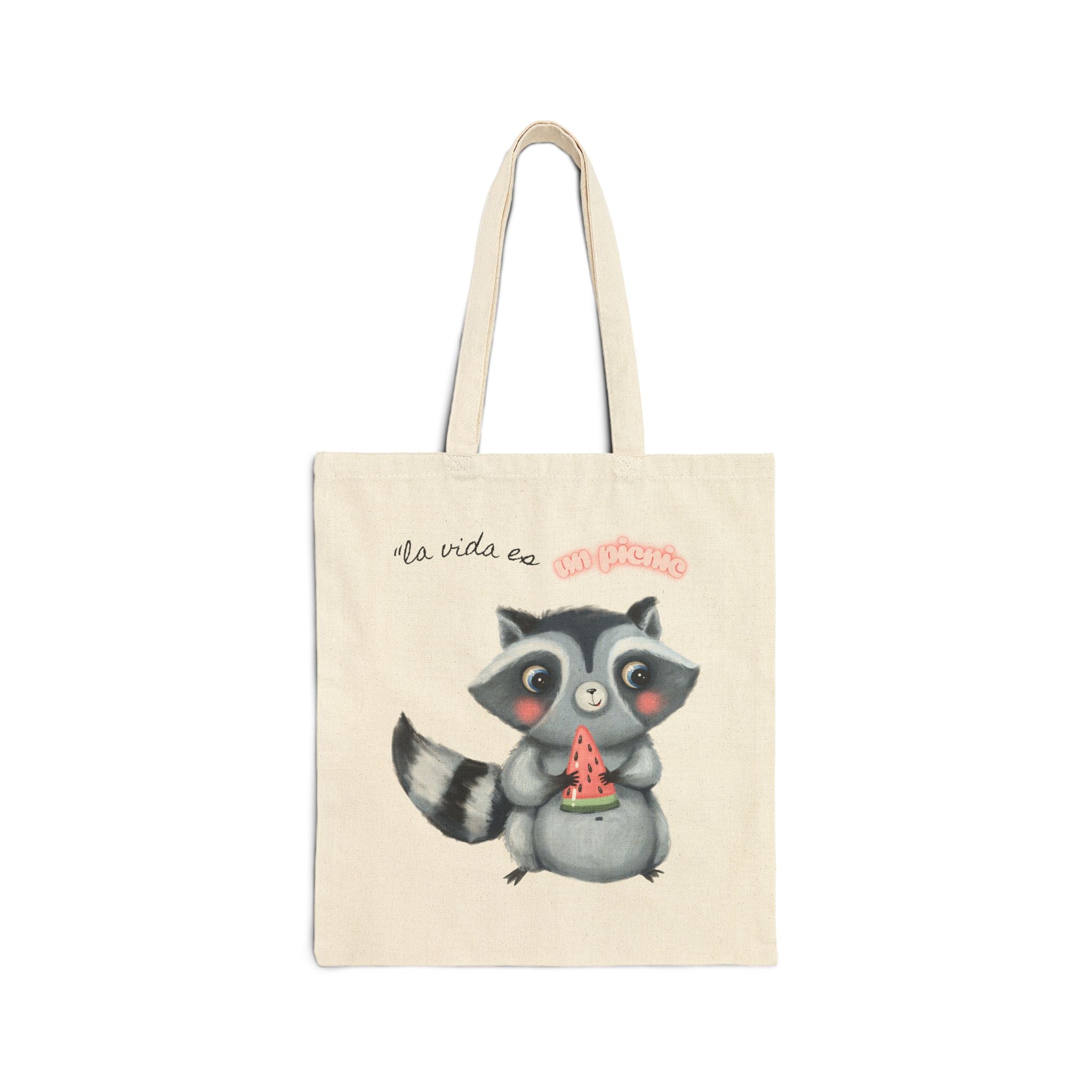 Cute Raccoon Cotton Canvas Tote Bag, Eco-Friendly Shopping Bag, Gift for Animal Lovers, Birthday Party Favor, Everyday Use