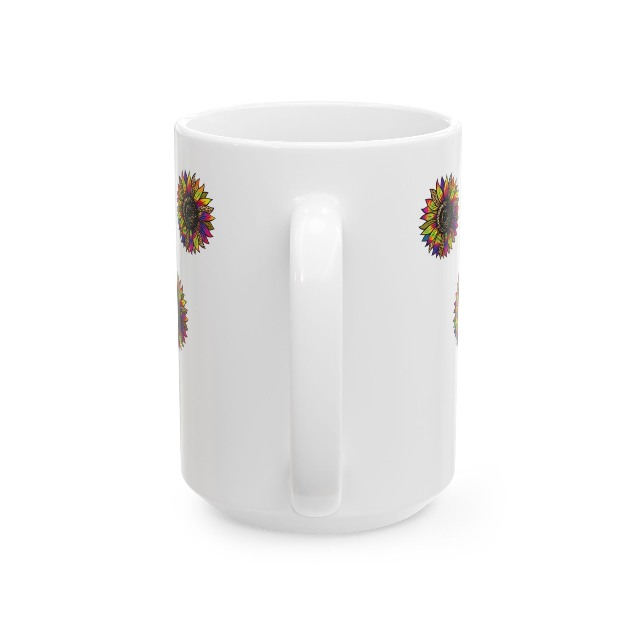 Rainbow Leopard Sunflower Ceramic Mug — Colorful Floral Coffee Cup (11oz, 15oz)