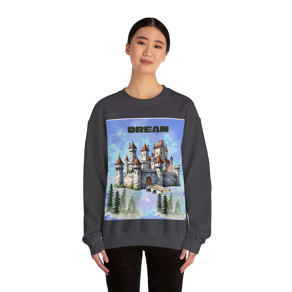 Dreamy Castle Crewneck Sweatshirt, Cozy Graphic Sweatshirt, Unisex Pullover, Pastel Art Apparel, Fantasy Sweatshirt
