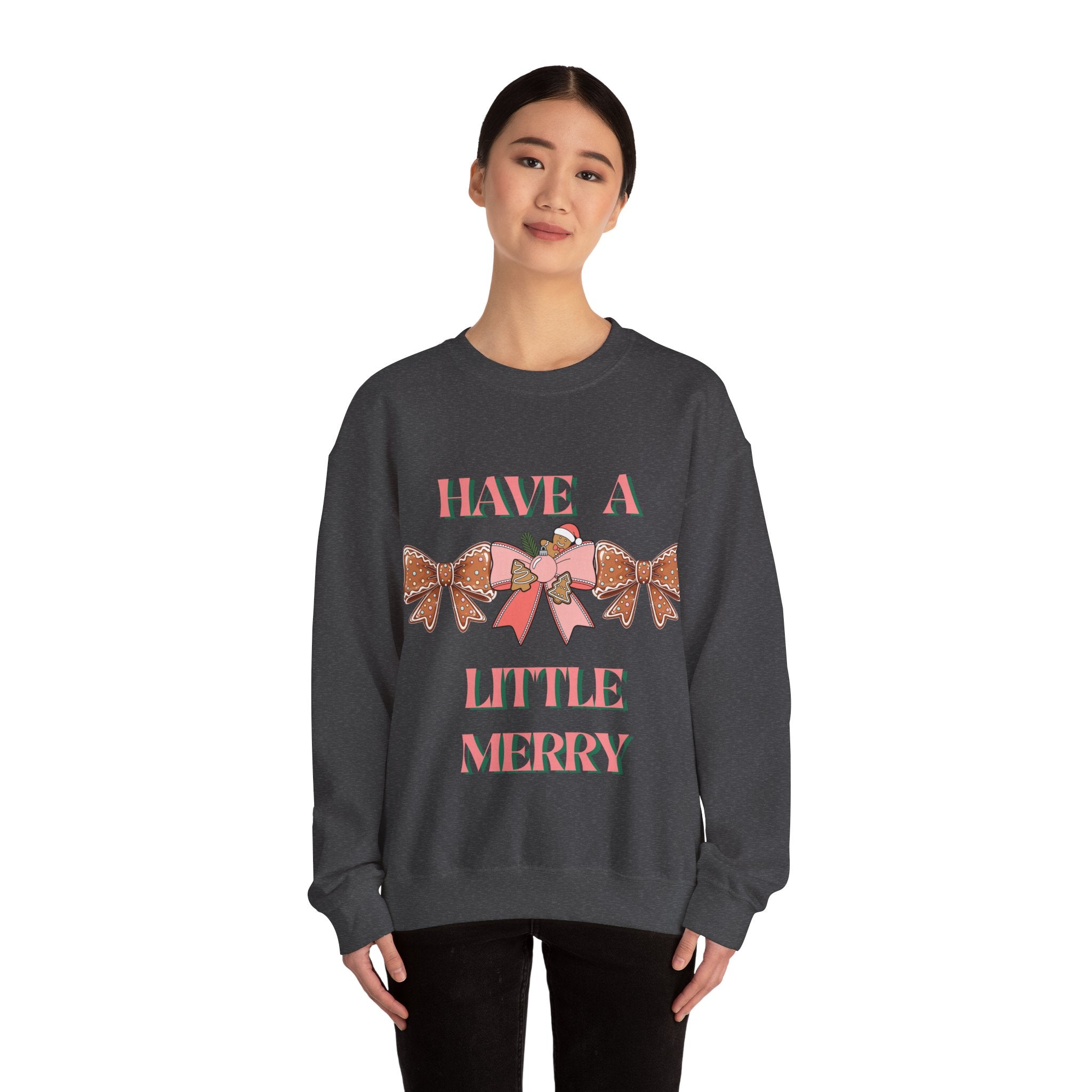 Have a Little Merry Crewneck Sweatshirt — Pink Holiday Bow Christmas Sweater