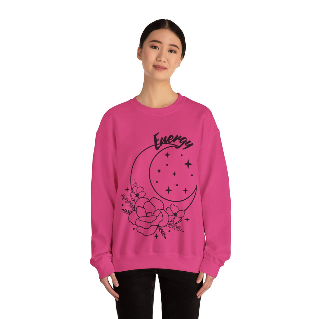 Celestial Energy Sweatshirt, Moon and Flowers Crewneck, Cozy Unisex Top, Astrology Gift, Spiritual Apparel, Birthday Gift, Everyday Wear