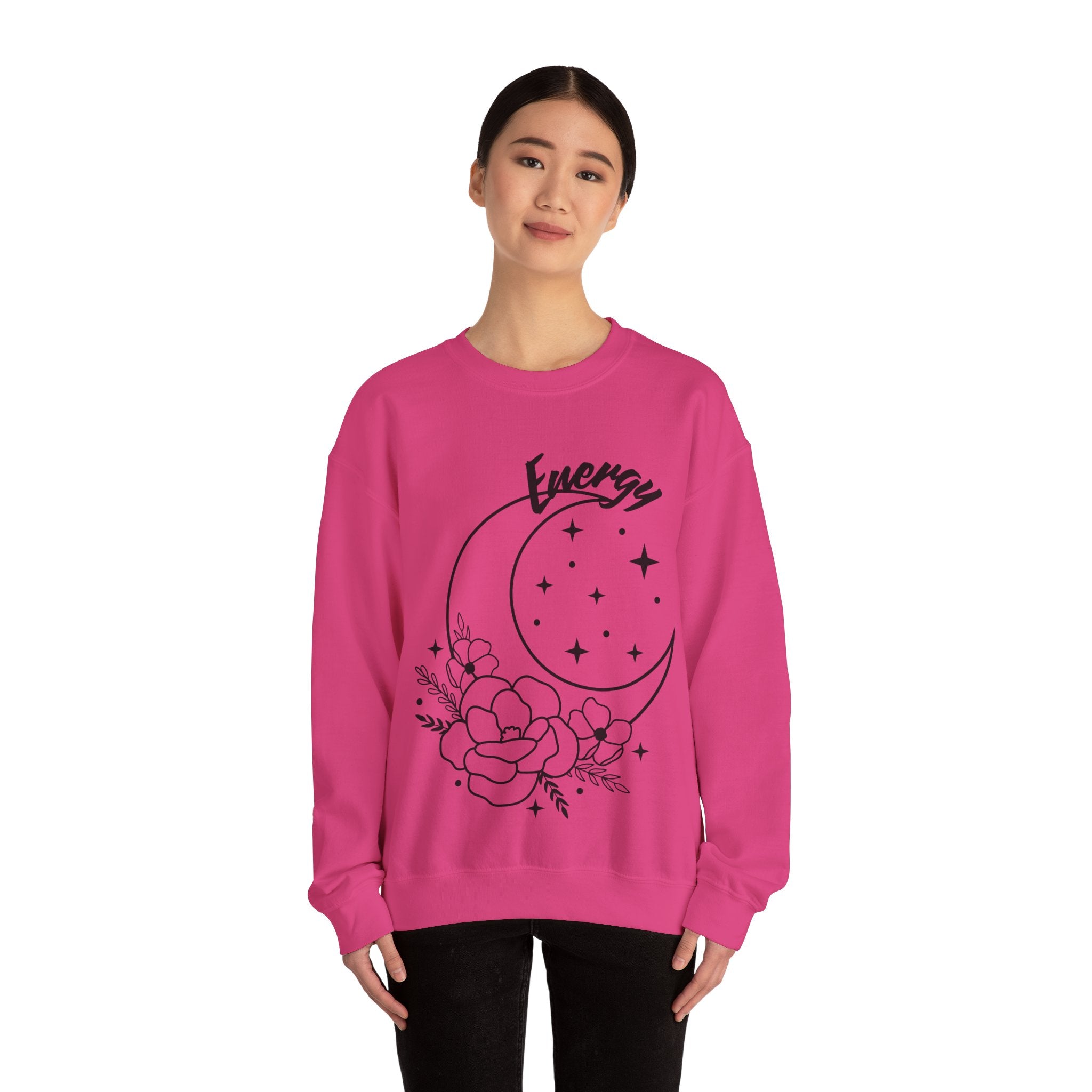 Celestial Energy Sweatshirt, Moon and Flowers Crewneck, Cozy Unisex Top, Astrology Gift, Spiritual Apparel, Birthday Gift, Everyday Wear