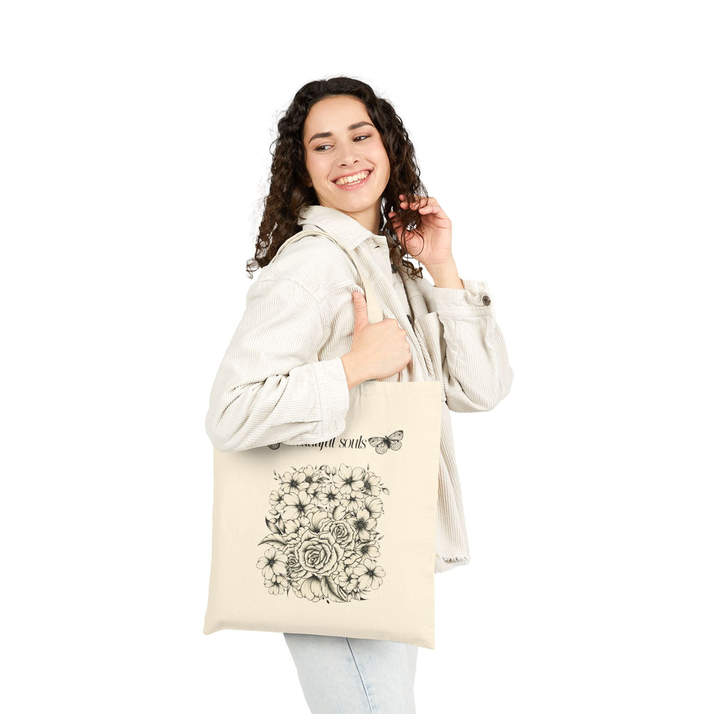 Floral Thankful Tote Bag | Eco-Friendly Cotton Carryall, Gift for Her, Shopping Bag, Reusable Grocery Bag, Cute Book Bag