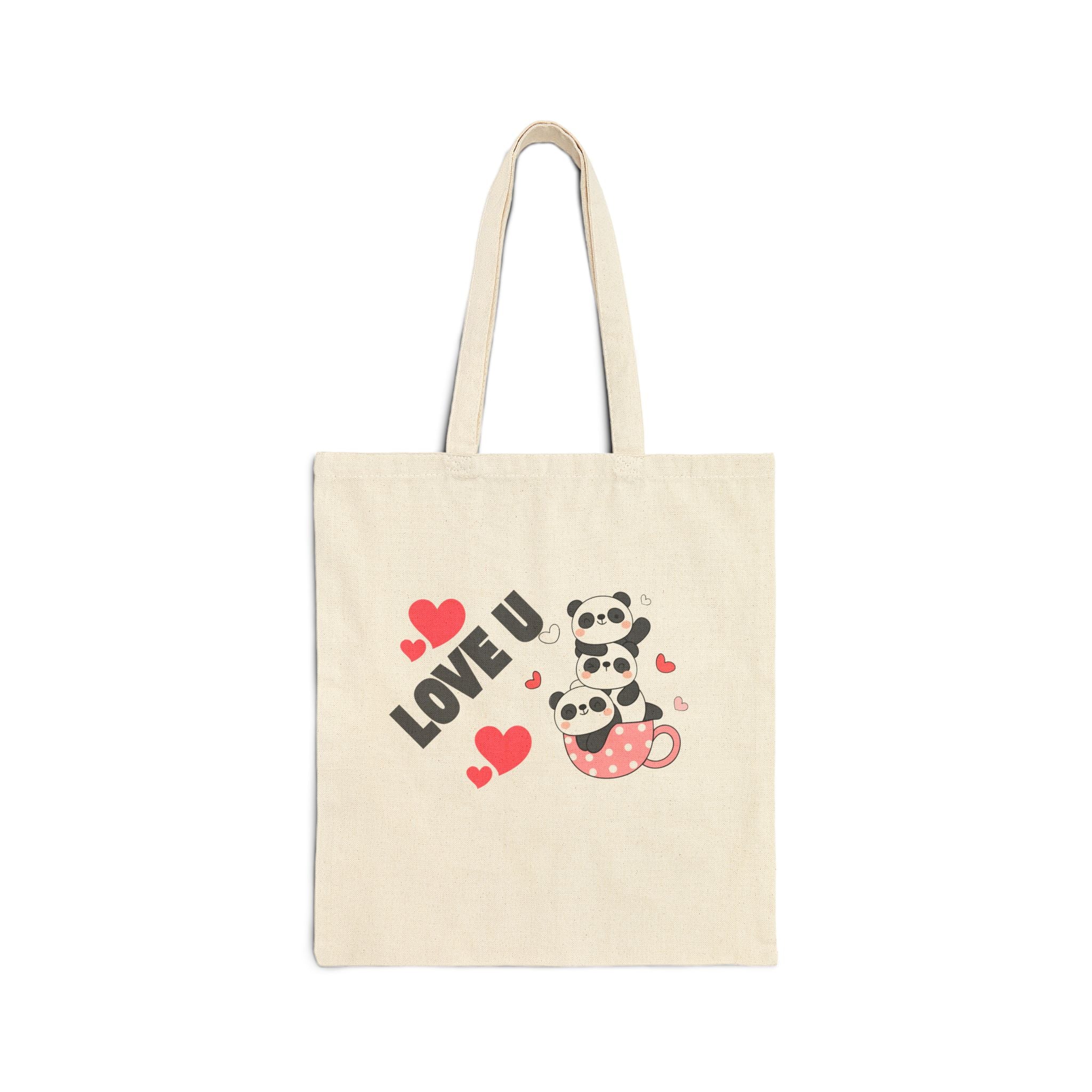 Cute Panda Love Canvas Tote Bag, Eco-Friendly Shopping Bag, Valentine's Day Gift, Everyday Carry, Reusable Tote