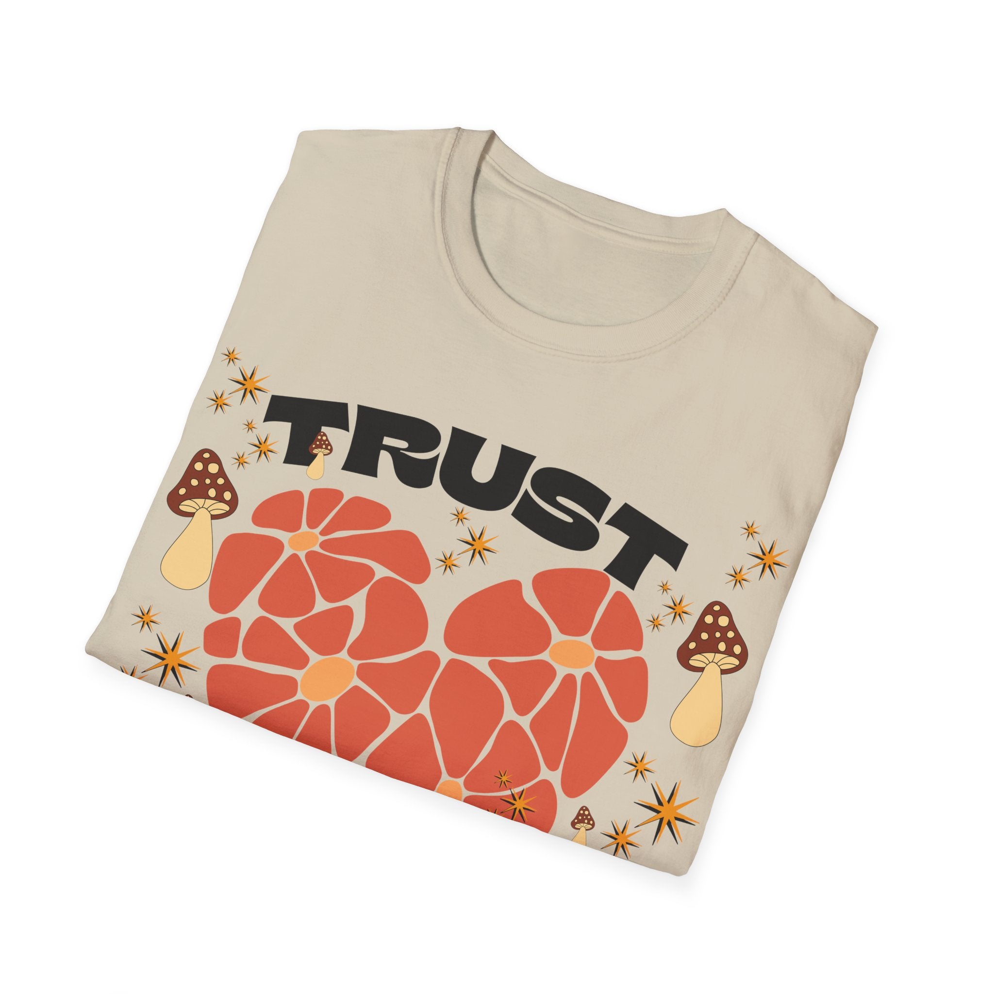 Trust The Process Heart T-Shirt — Positive Motivation Tee with Mushroom & Mosaic Heart Design