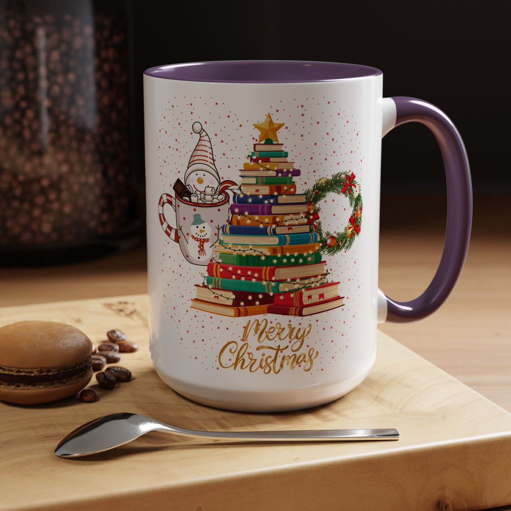 Christmas Book Tree Coffee Mug — Merry Christmas Accent Mug (11/15oz)