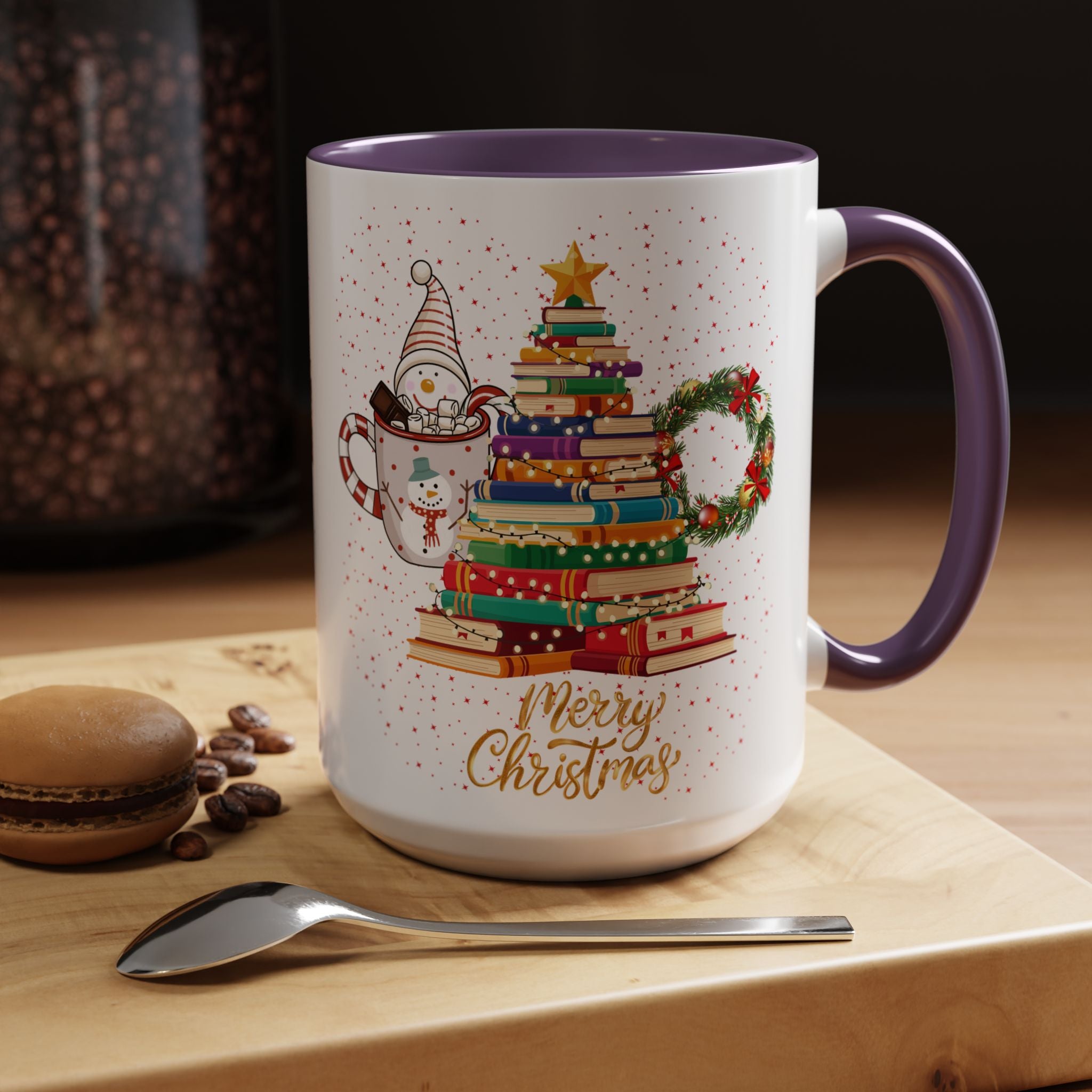 Christmas Book Tree Coffee Mug — Merry Christmas Accent Mug (11/15oz)