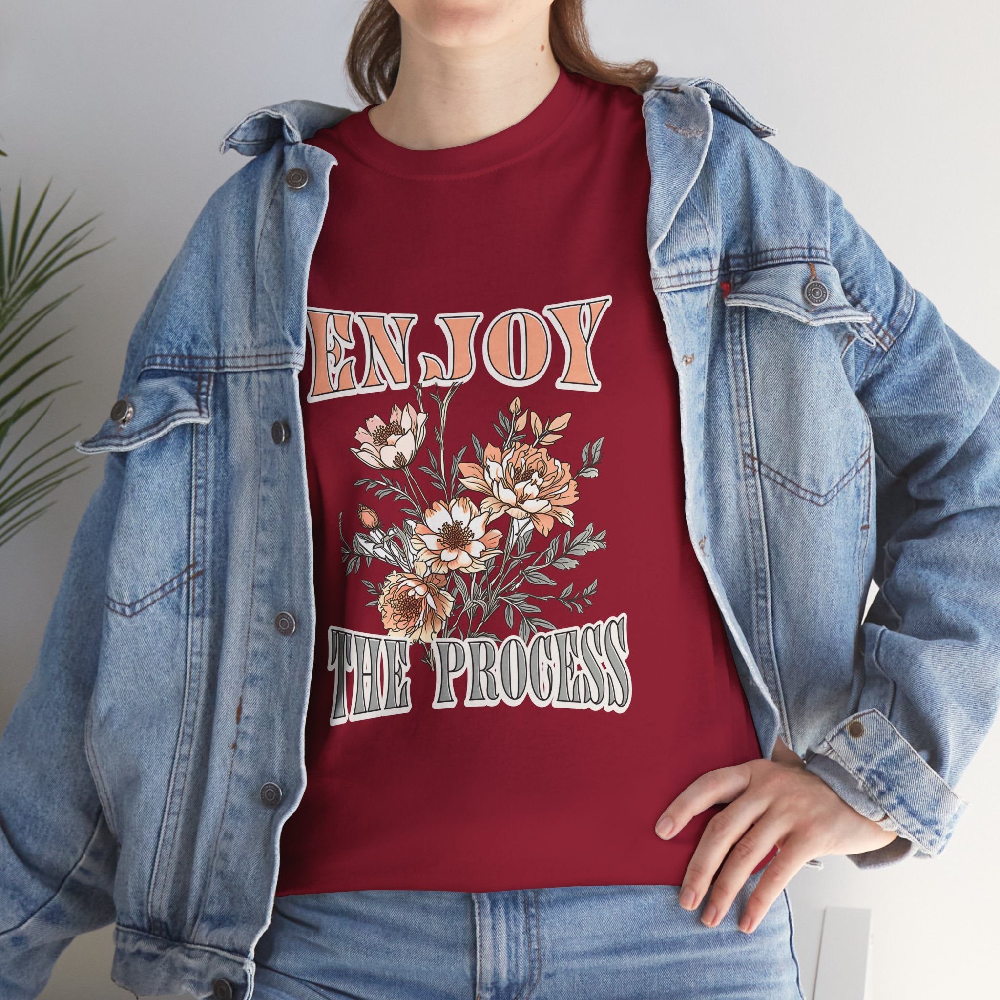 Unisex Heavy Cotton Tee - Enjoy the Process Floral Shirt, Gifts for Her, Motivational Tee, Casual Wear, Nature Lovers T-Shirt