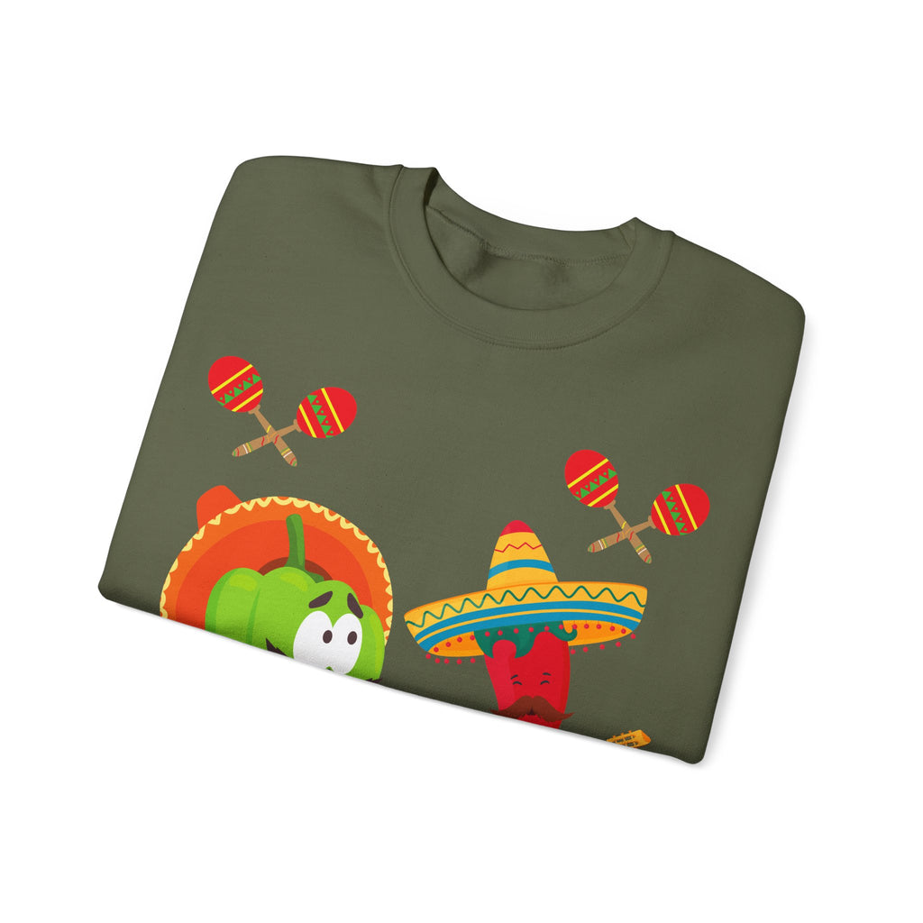 Fiesta Friends Sweatshirt — Cute Chili & Avocado with Sombreros, Maracas & Guitar