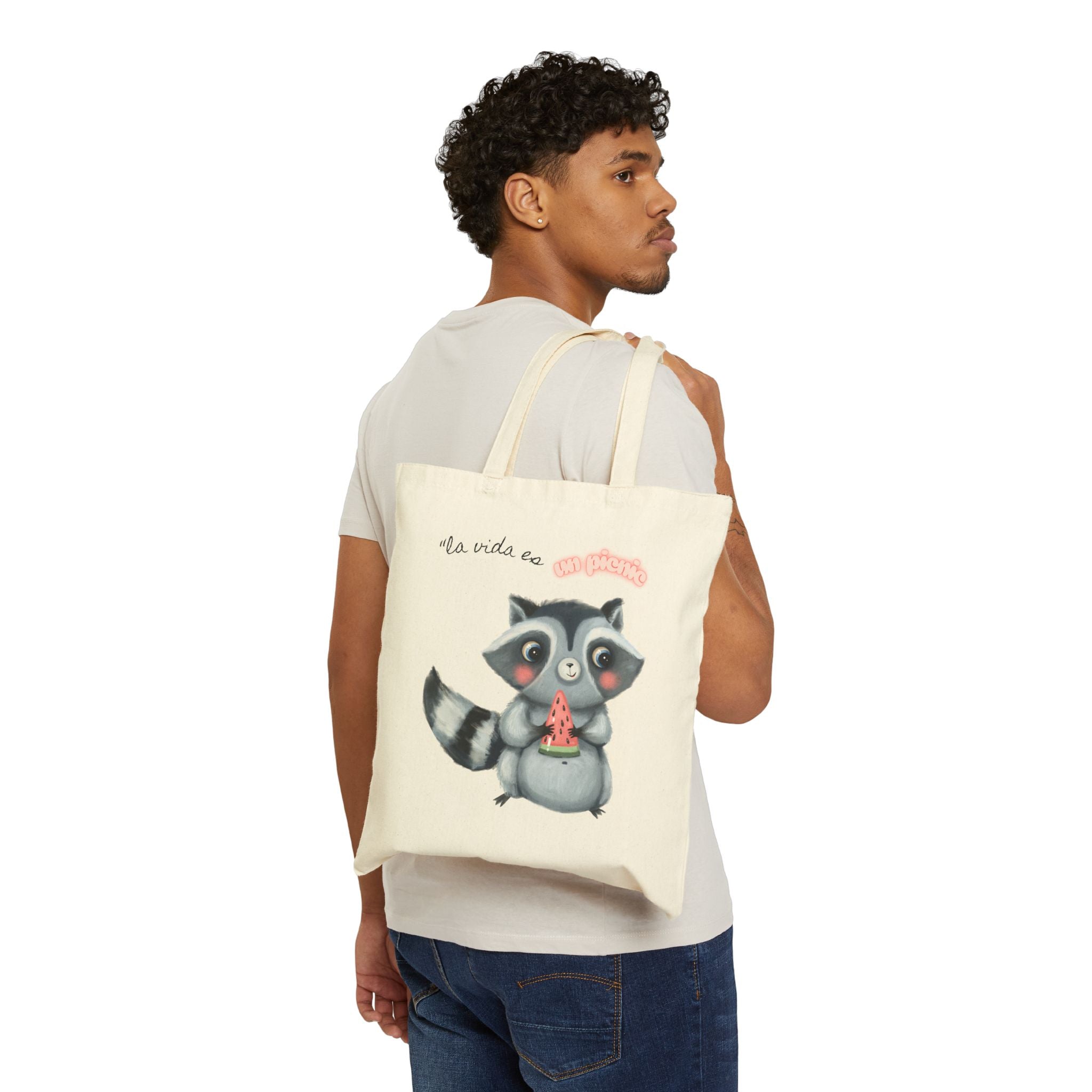 Cute Raccoon Cotton Canvas Tote Bag, Eco-Friendly Shopping Bag, Gift for Animal Lovers, Birthday Party Favor, Everyday Use