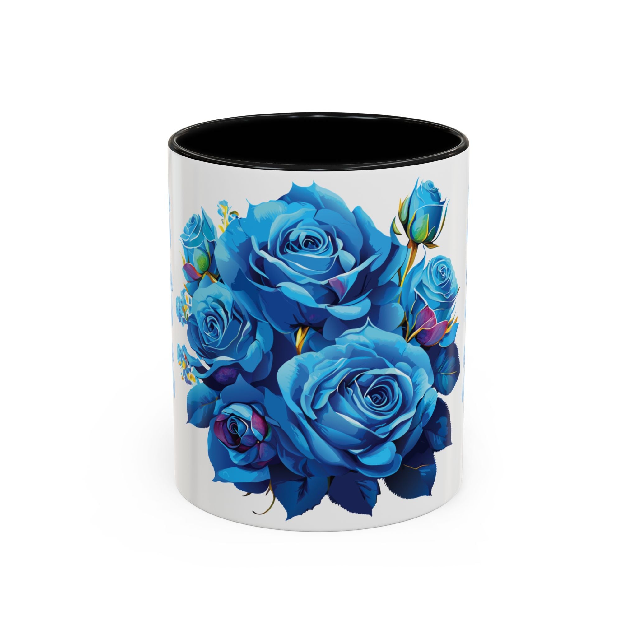 Blue Rose Accent Coffee Mug – Floral Bouquet Design (11/15 oz)