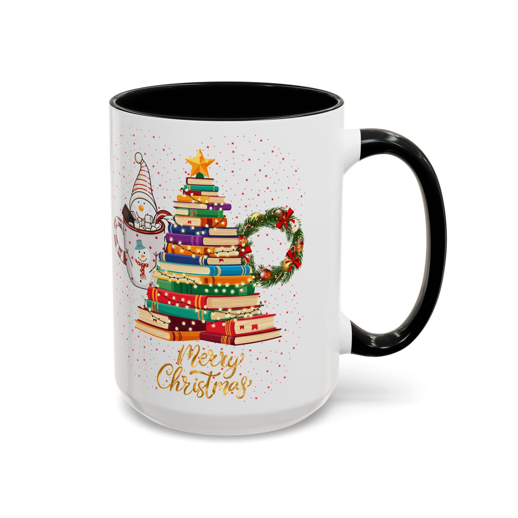 Christmas Book Tree Coffee Mug — Merry Christmas Accent Mug (11/15oz)
