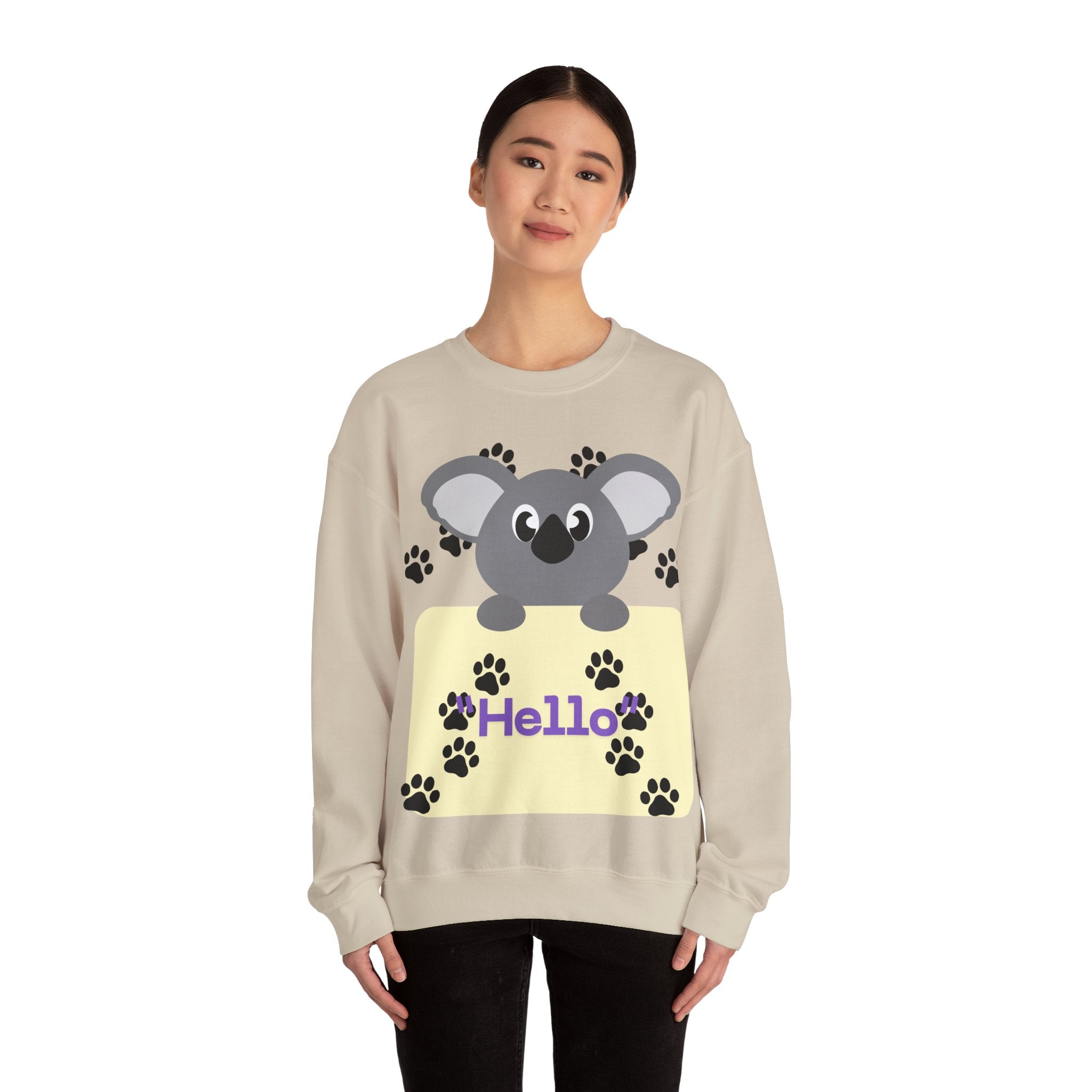 Cute Koala Hello Sweatshirt, Unisex Cozy Crewneck, Pet Lover Gift, Animal Lover Apparel, Fun Casual Wear, Cute Graphic Sweater