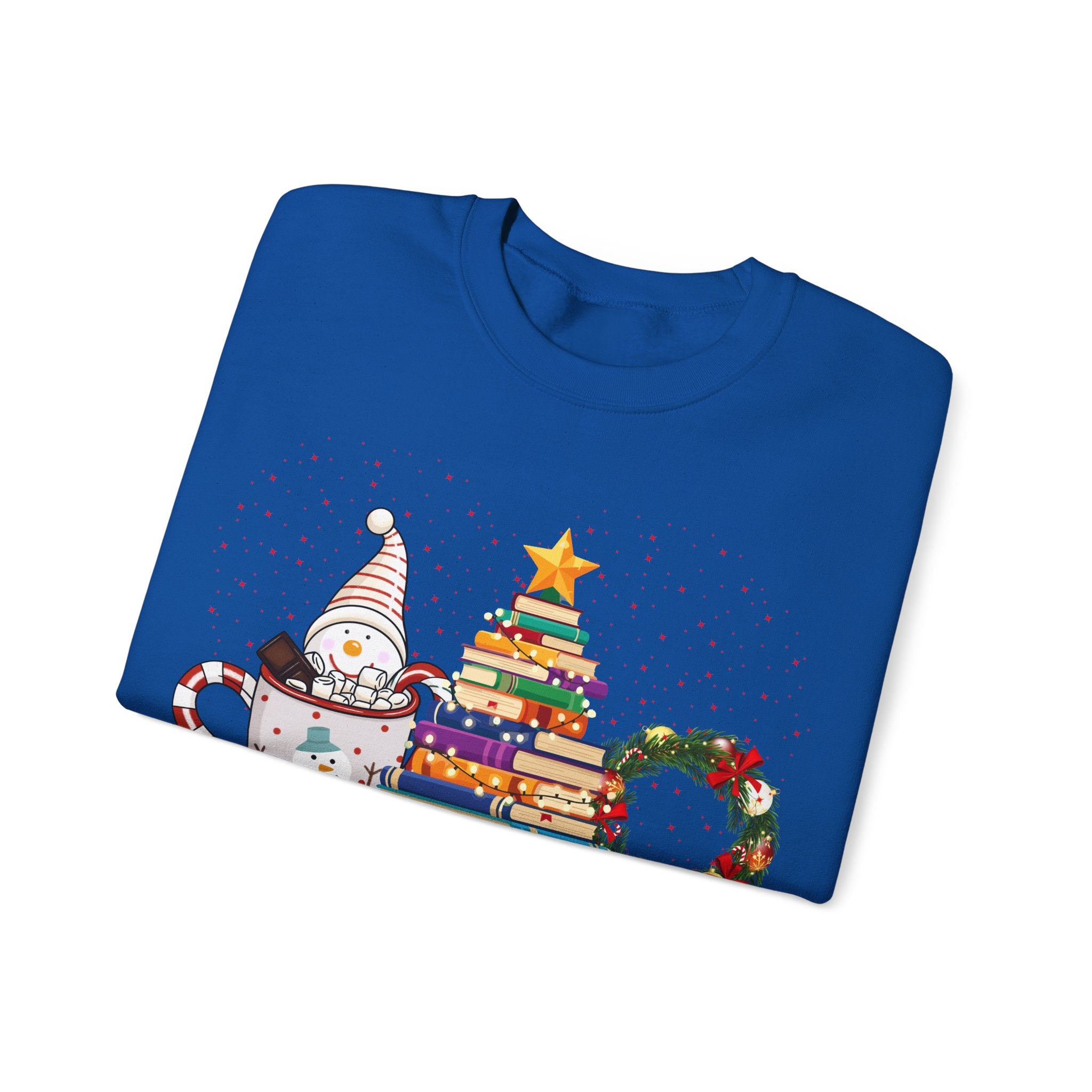 Merry Christmas Book Tree & Cat Crewneck Sweatshirt
